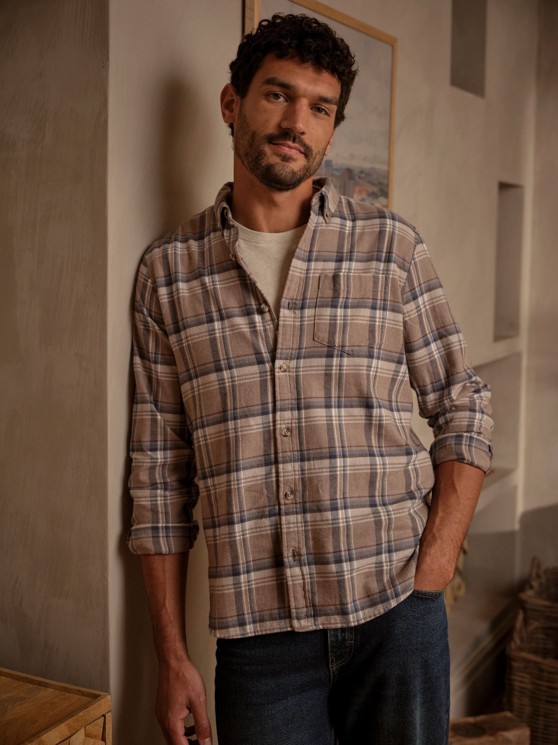 Oaklyn Dark Natural Long Sleeve Check Shirt (H49390) | £49.50