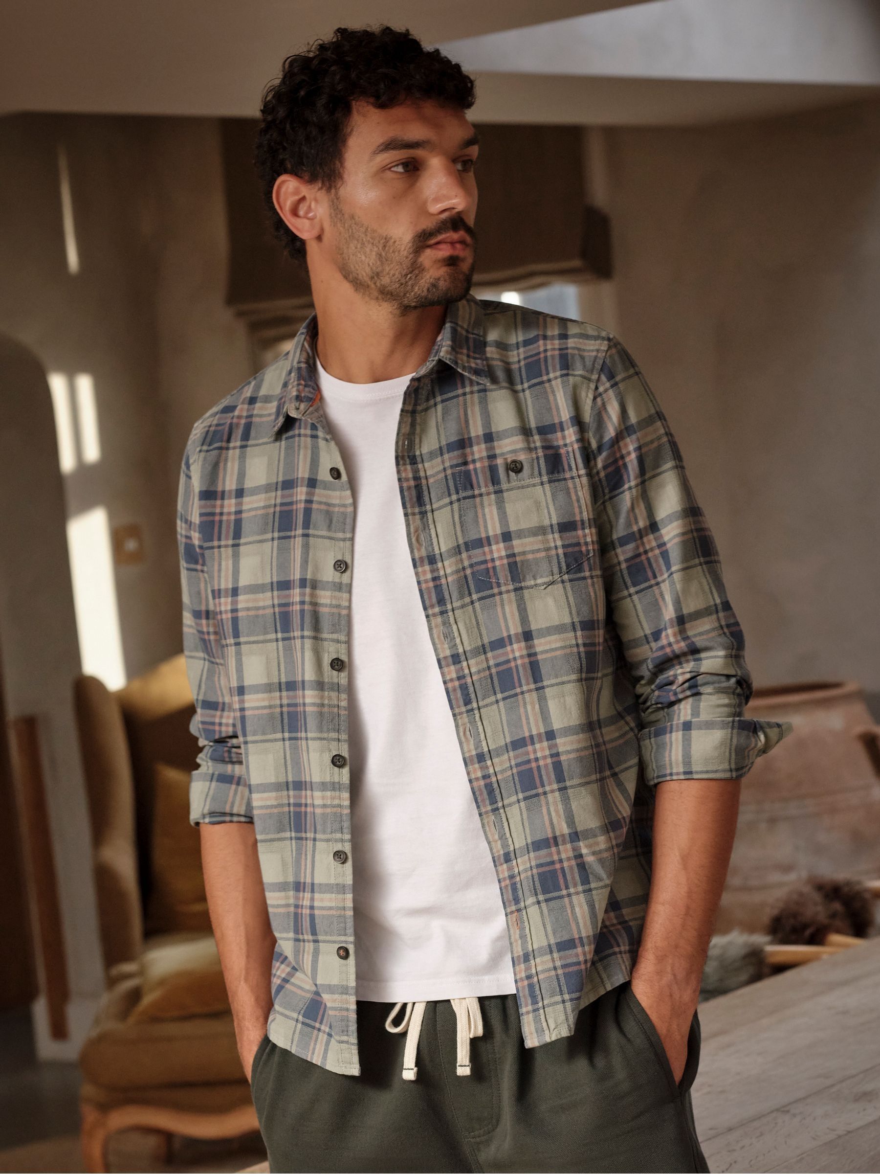 Trent Sage Green Long Sleeve Check Shirt (H49393) | £49.50