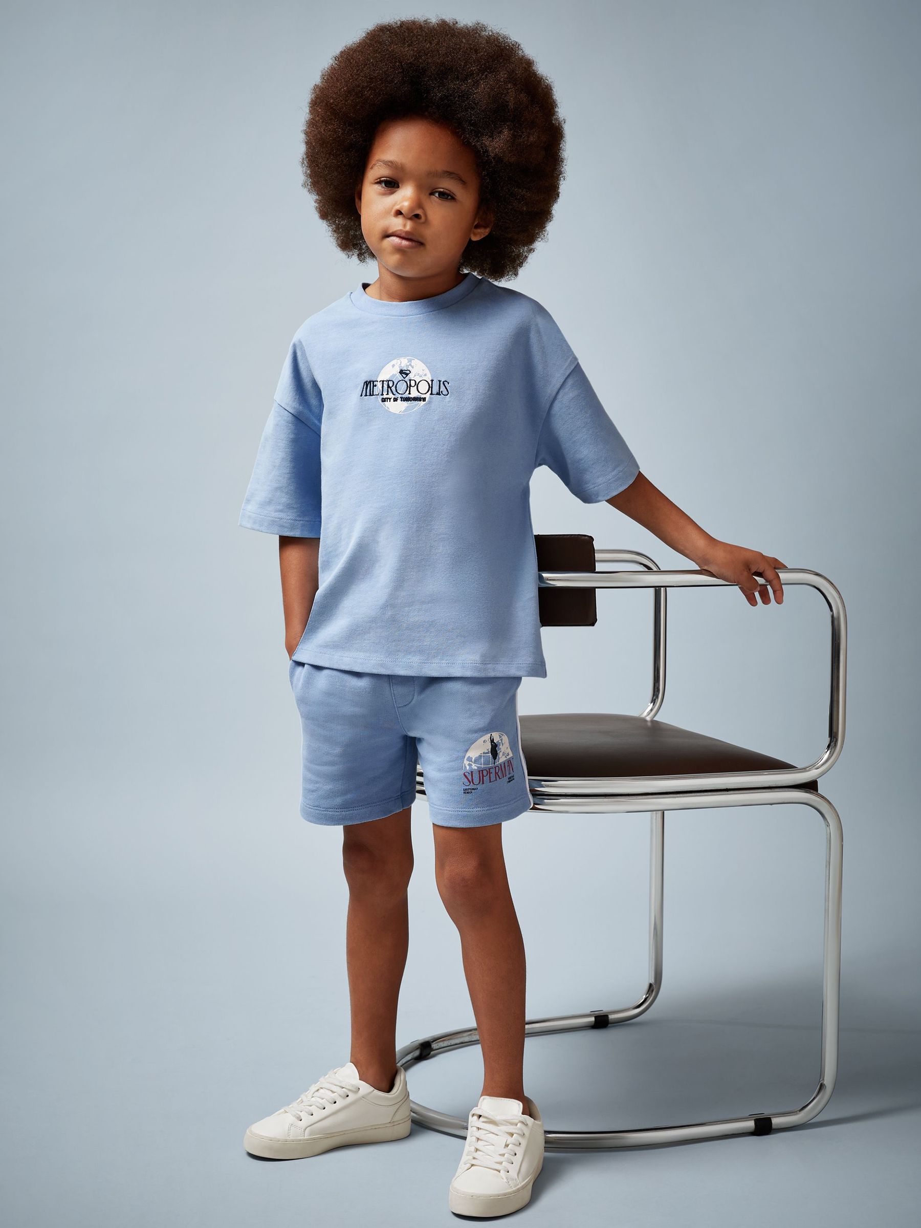 3-9 yrs Superman | Reiss Logo-Print Shorts in Light Blue (H49482) | £32