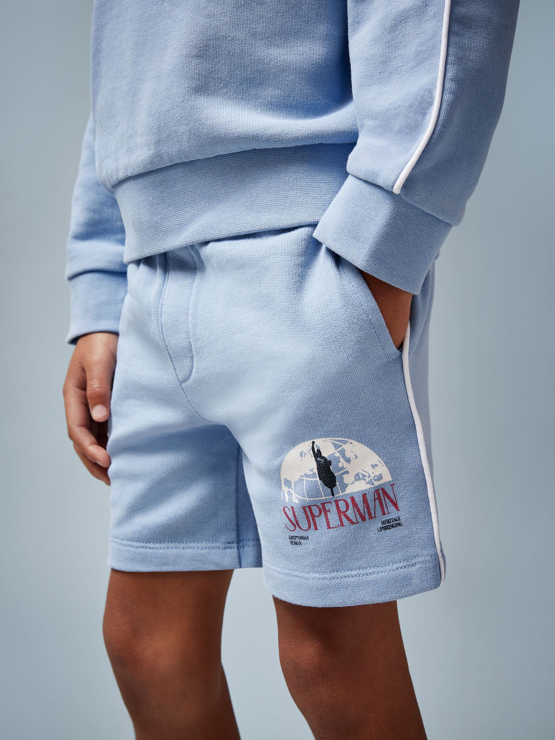 9-13 yrs Superman | Reiss Logo-Print Shorts in Light Blue (H49488) | £36
