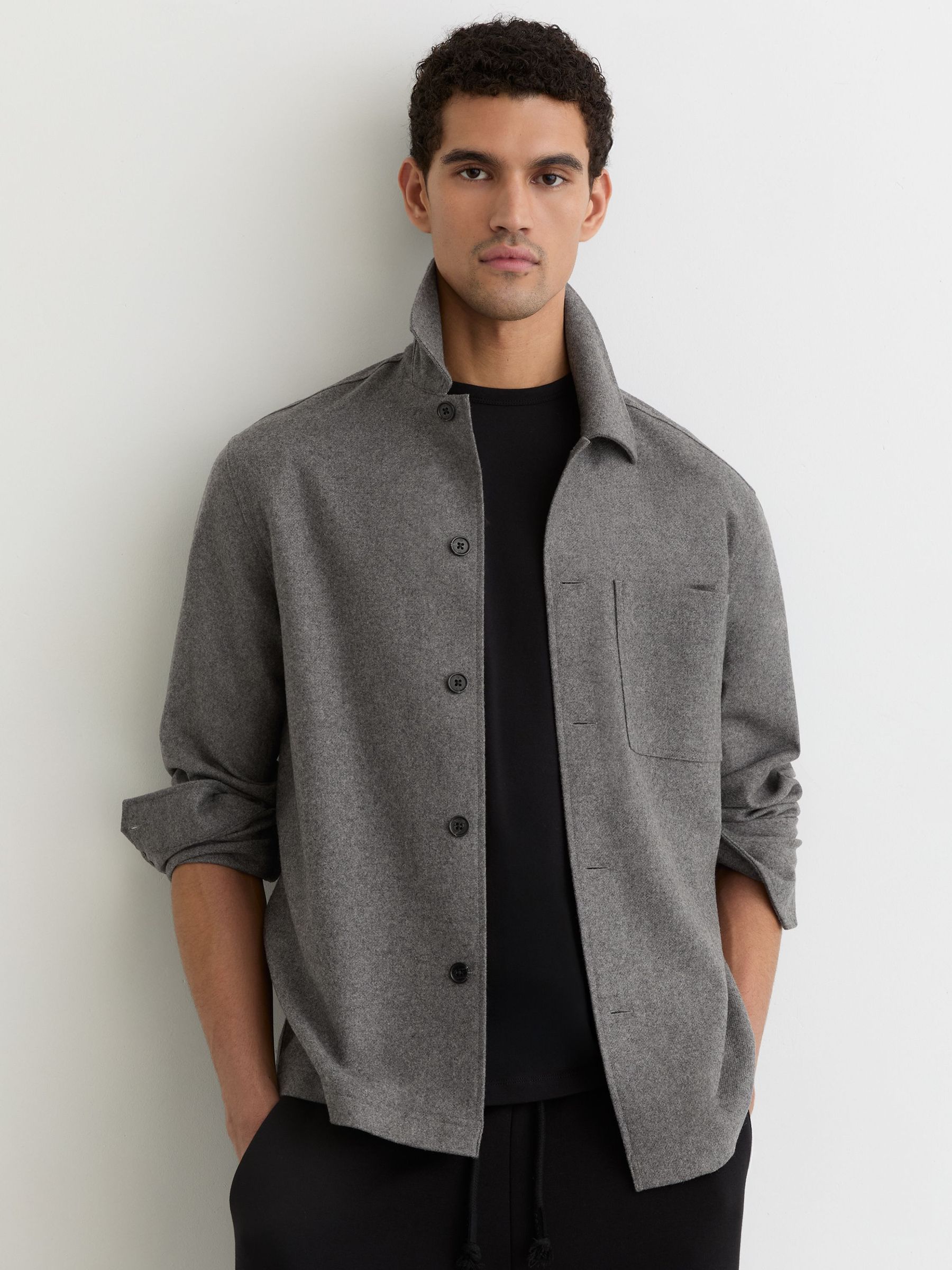 Wool-Blend Patch-Pocket Overshirt in Soft Grey (H49681) | £148
