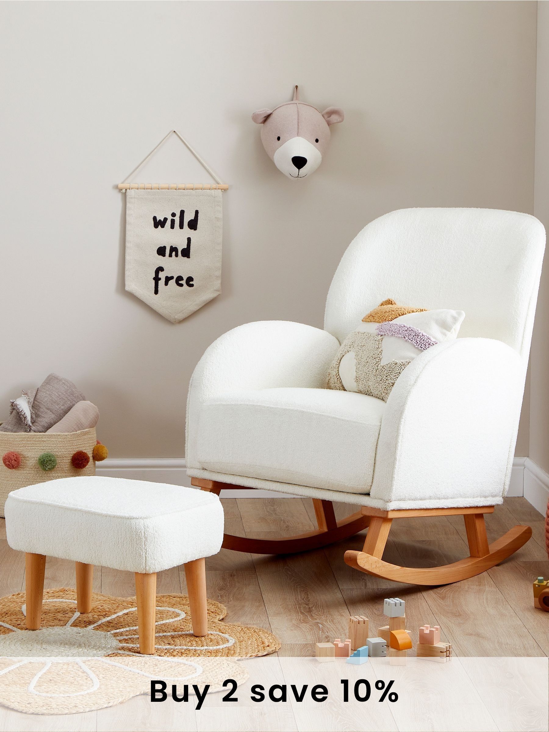 Babymore Off White Boucle Freya Nursing Chair with Stool (H49842) | £370