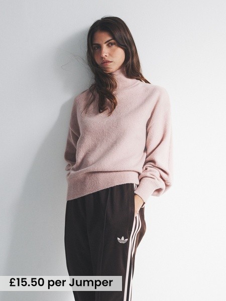 Soft Pink/Black 2 Pack High Neck Cable Jumpers (H49972) | £31