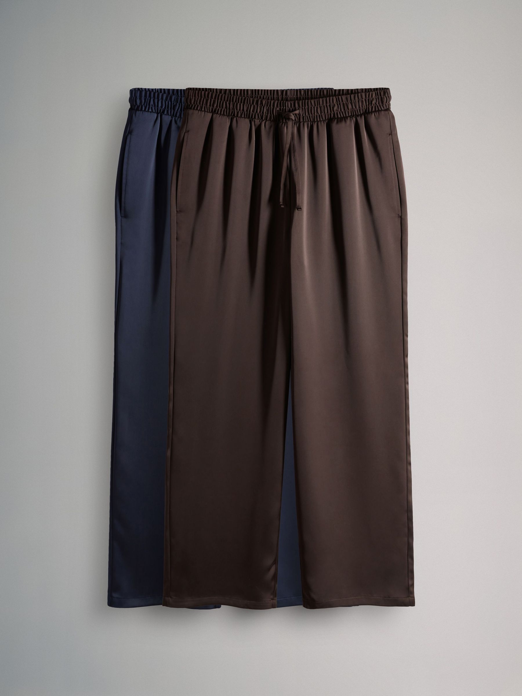 Navy/Chocolate Brown - 2 Pack Satin Wide Leg Pull On Trousers (H49973) | £34