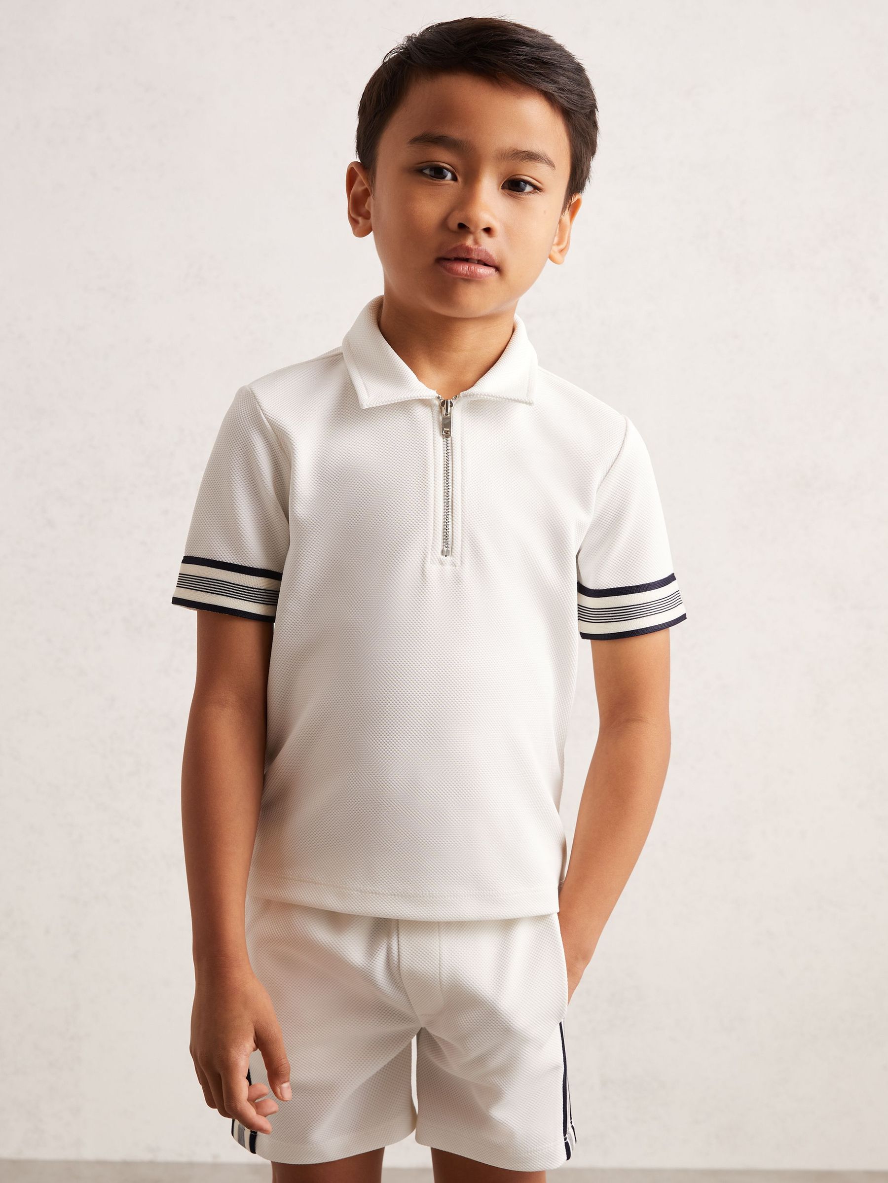 9-13 yrs Textured Half Zip Polo Shirt in White (H50390) | £32