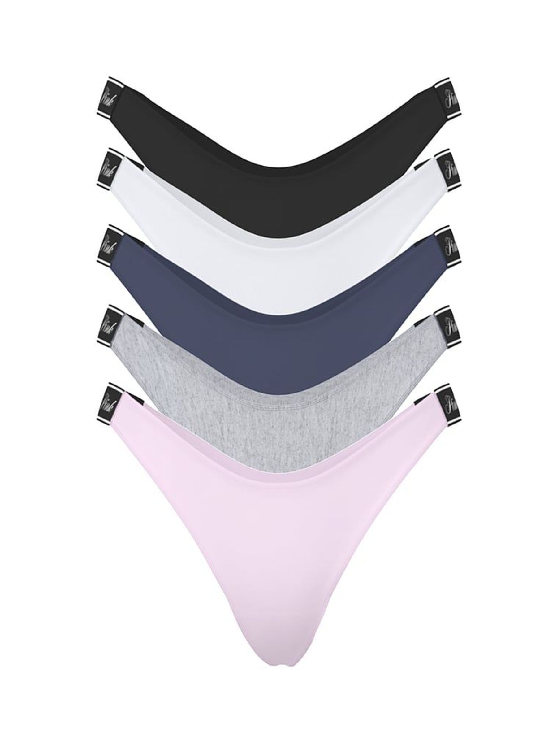 BlackGreyWhitePinkBlue Thong 5 Pack Logo Knickers (H51099) | £27