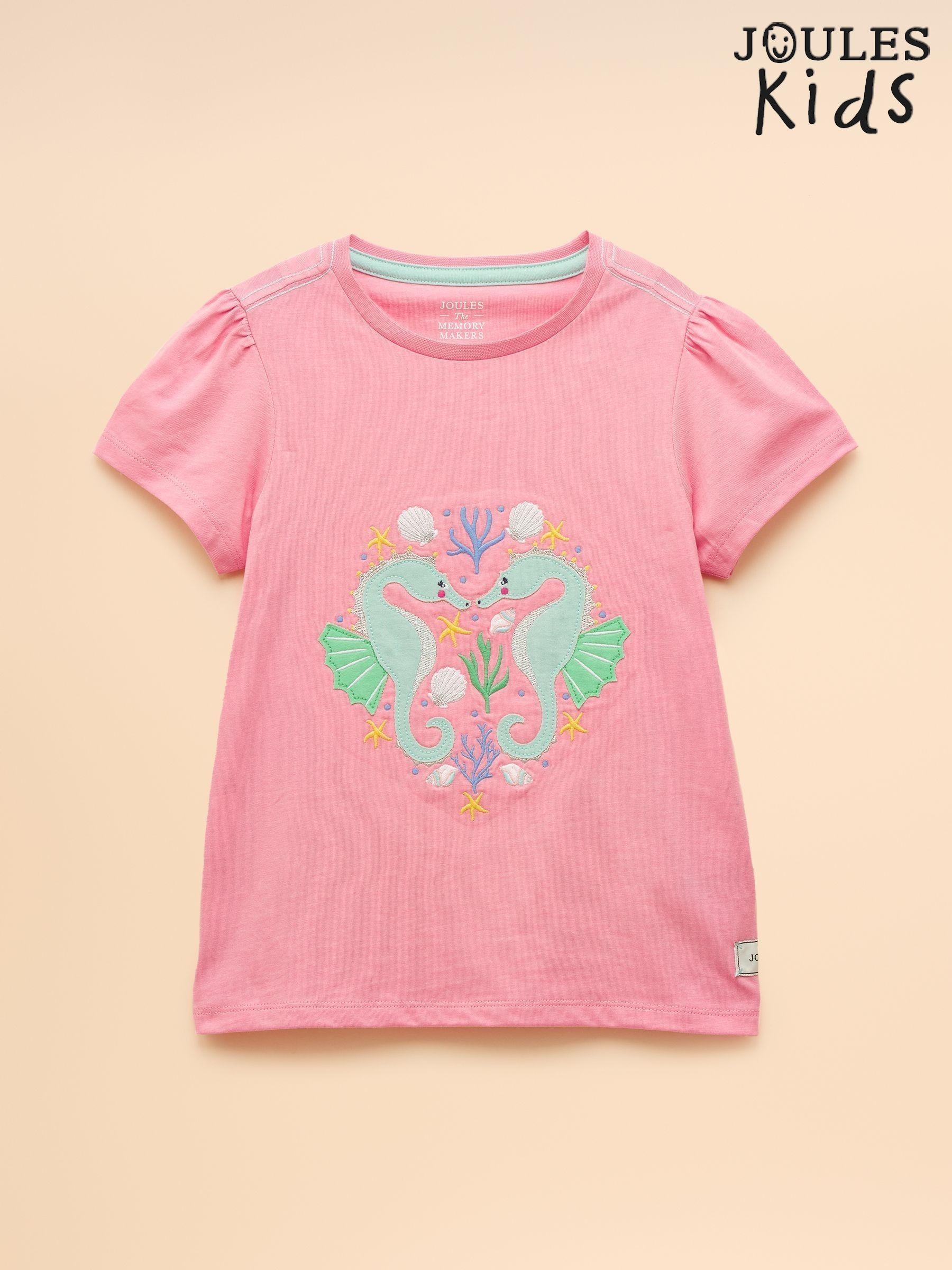 Girls' Astra Pink Applique Cotton T-Shirt (H51576) | £16 - £18