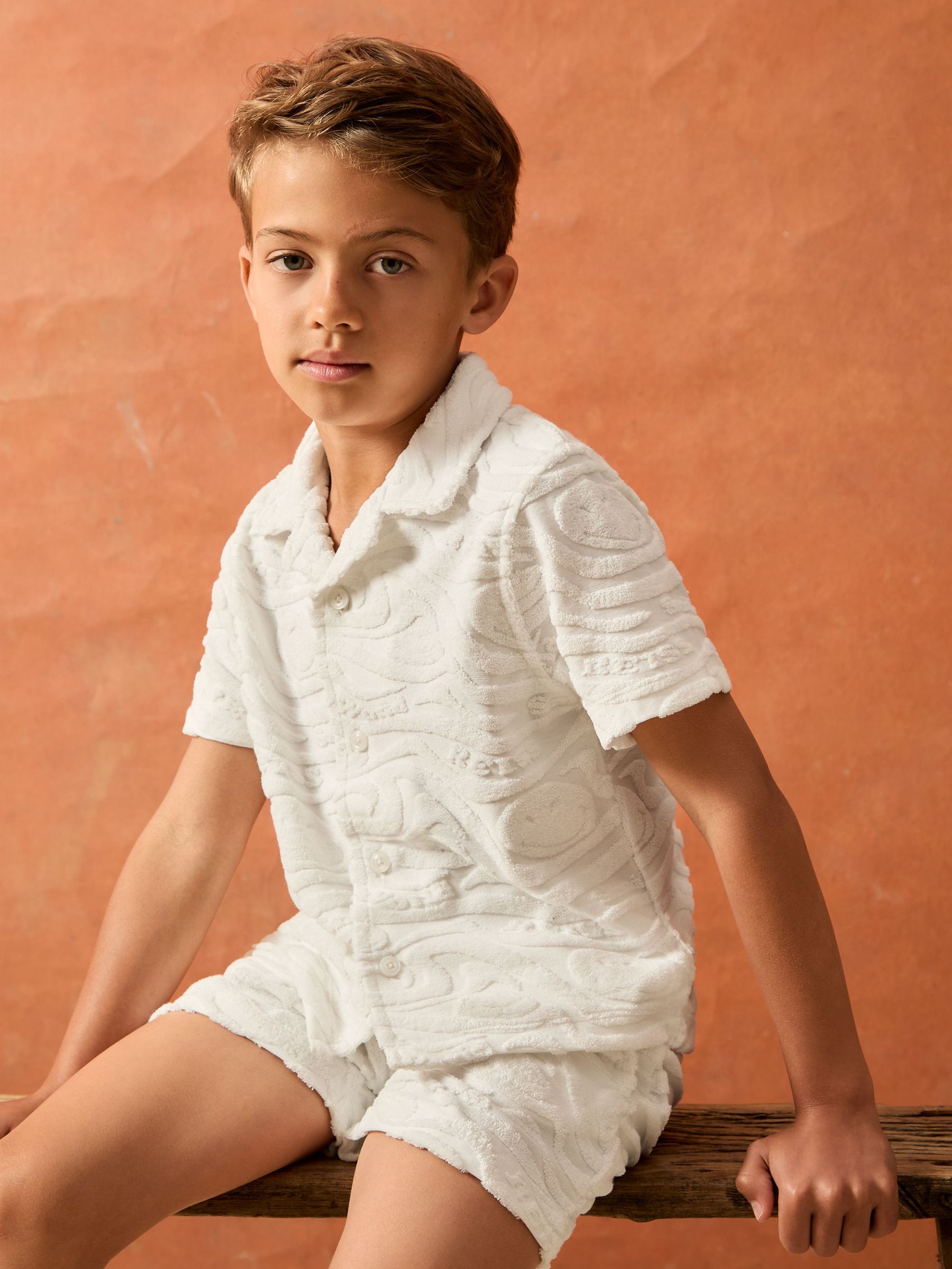 3-9 yrs Smiley World Wave Texture Shirt in White (H51584) | £42