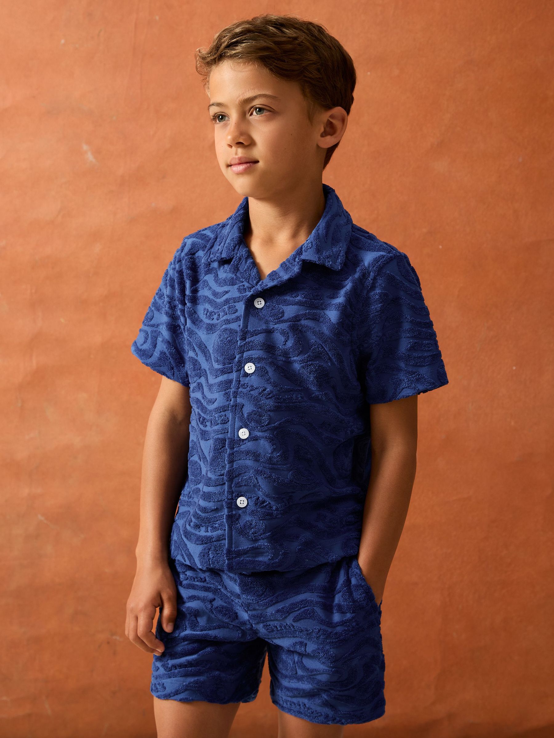 3-9 yrs SmileyWorld Wave Texture Shirt in Bright Blue (H51604) | £42