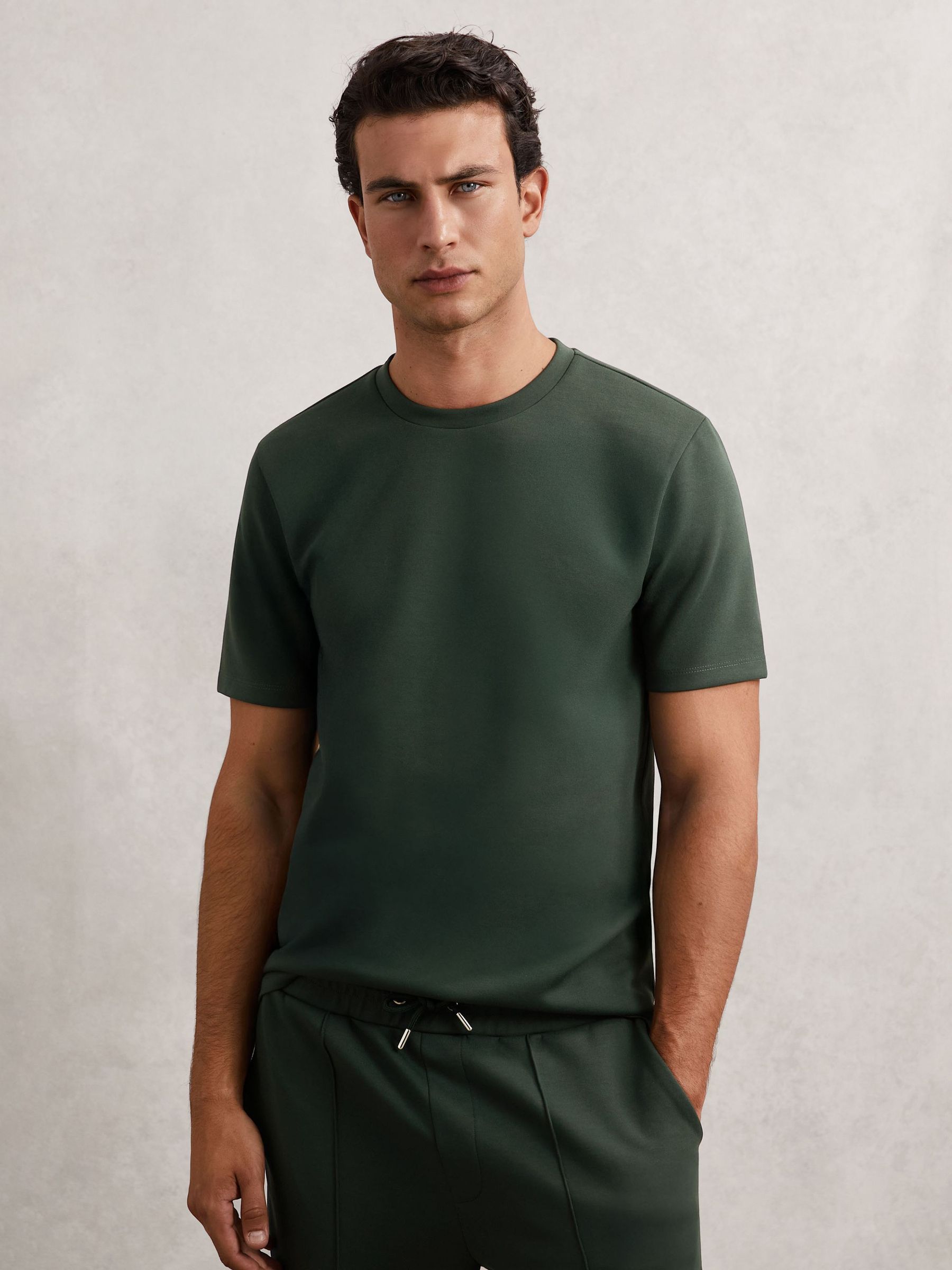 Interlock Jersey Crew Neck T-Shirt in Dark Sage Green (H51972) | £68