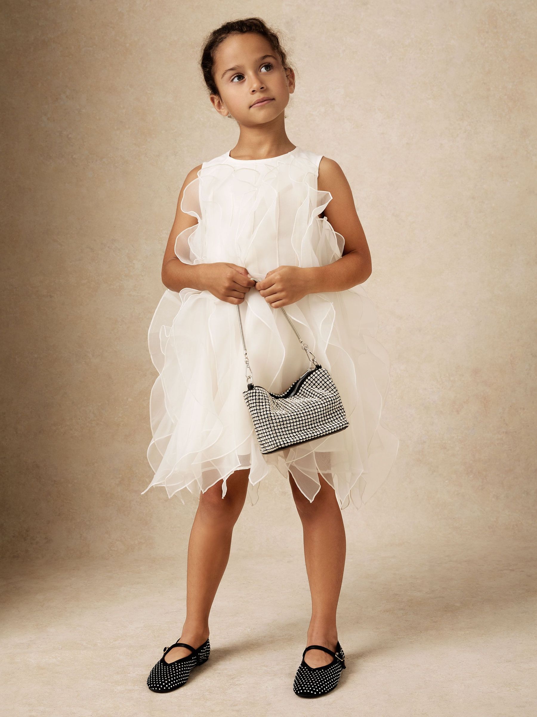 Ruffle Organza Dress in Ivory (H52189) | £90