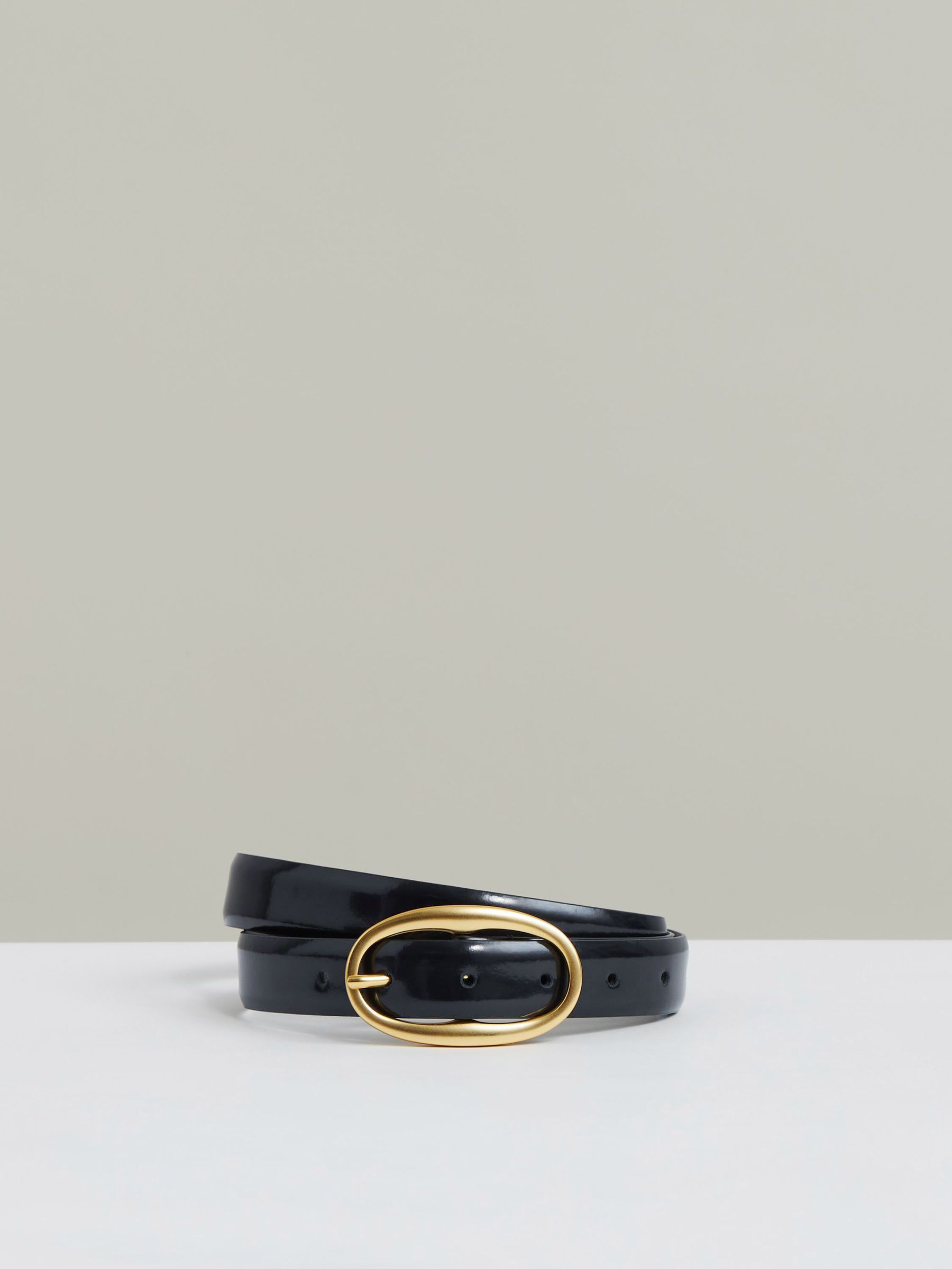 Patent Leather Oval Buckle Belt in Navy (H52218) | £58
