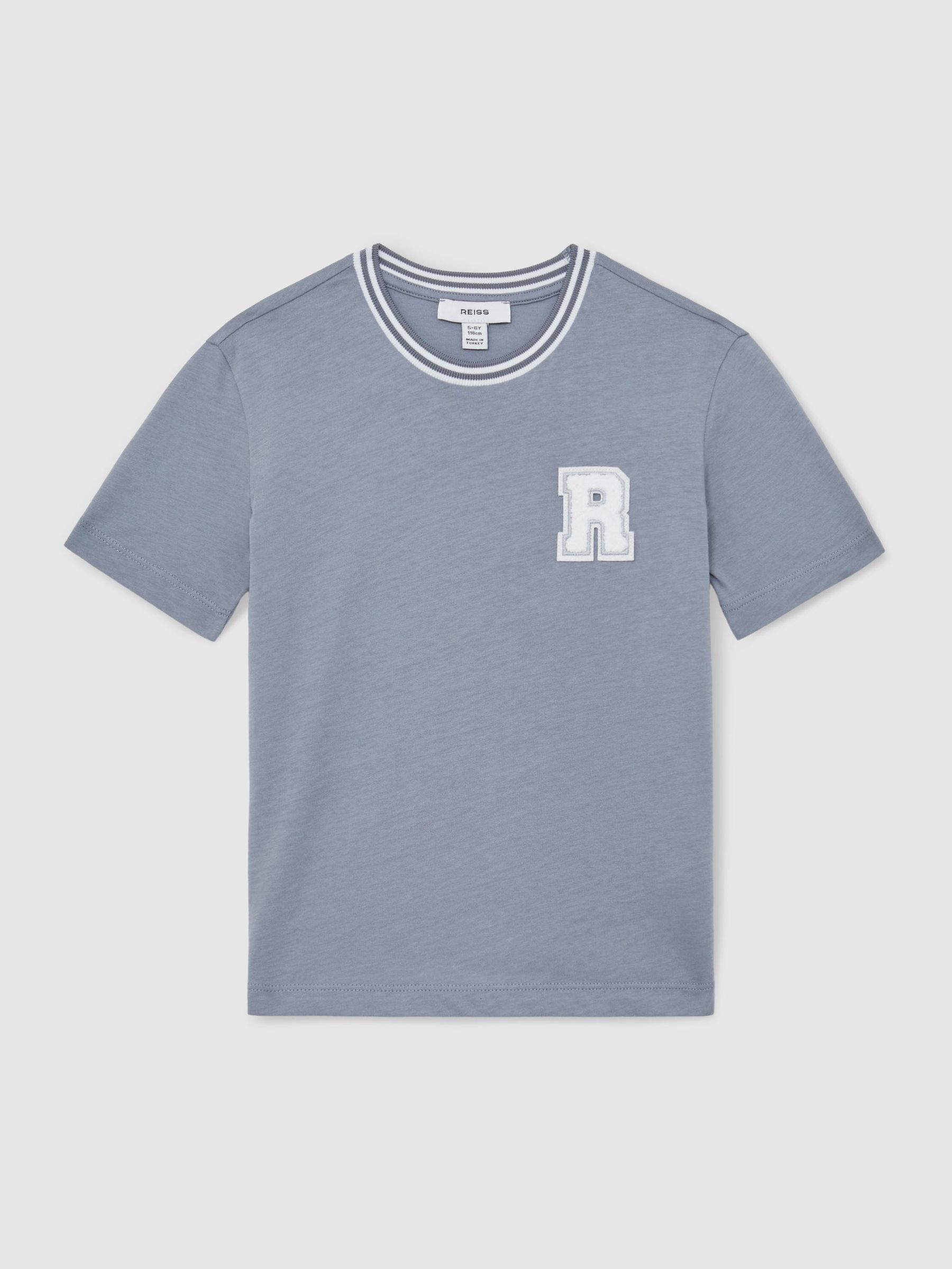 13-14 yrs Cotton Letter Patch T-Shirt in Airforce Blue (H52223) | £20