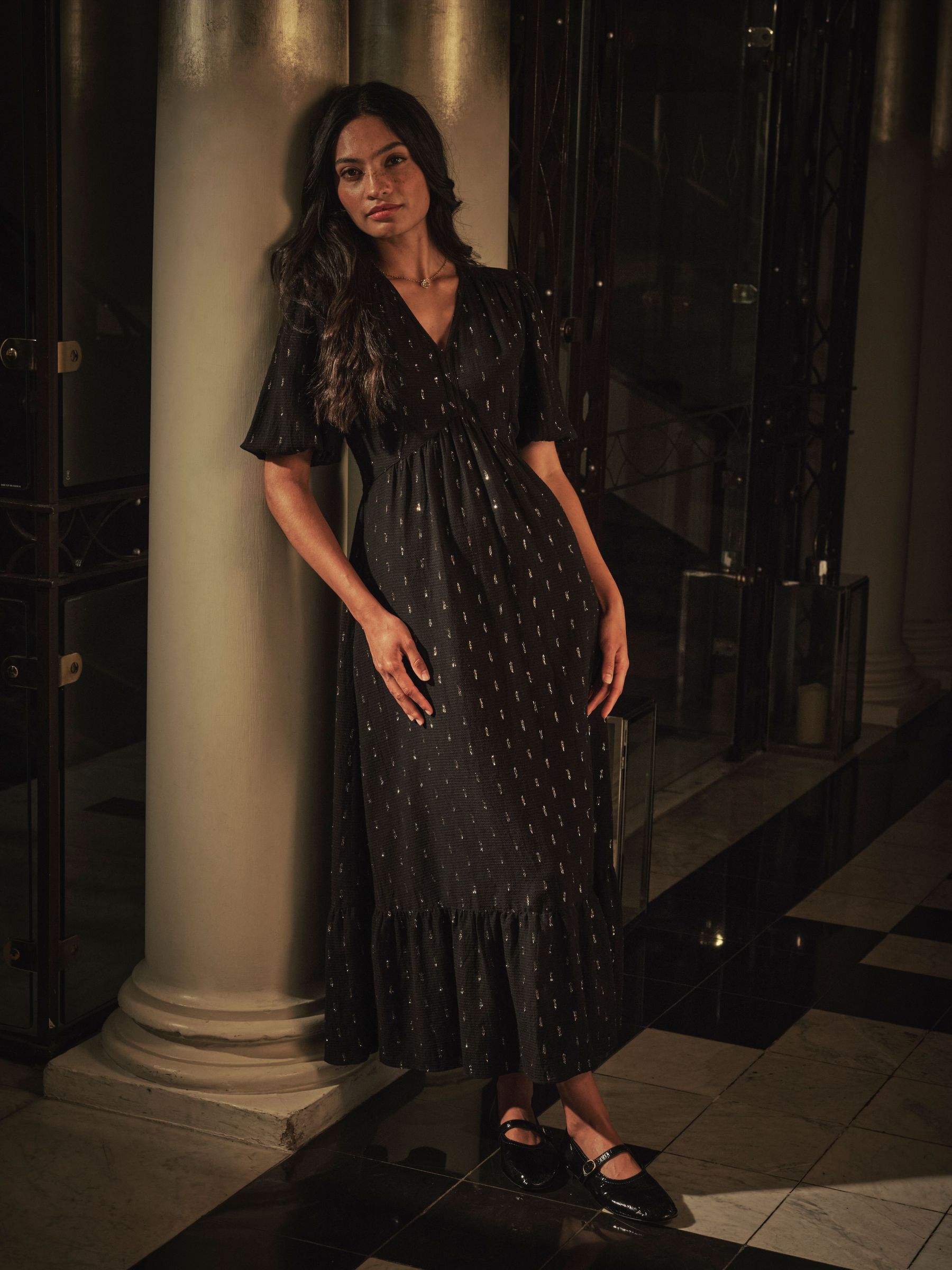 Milly Black Regular Metallic Midi Dress (H54461) | £79