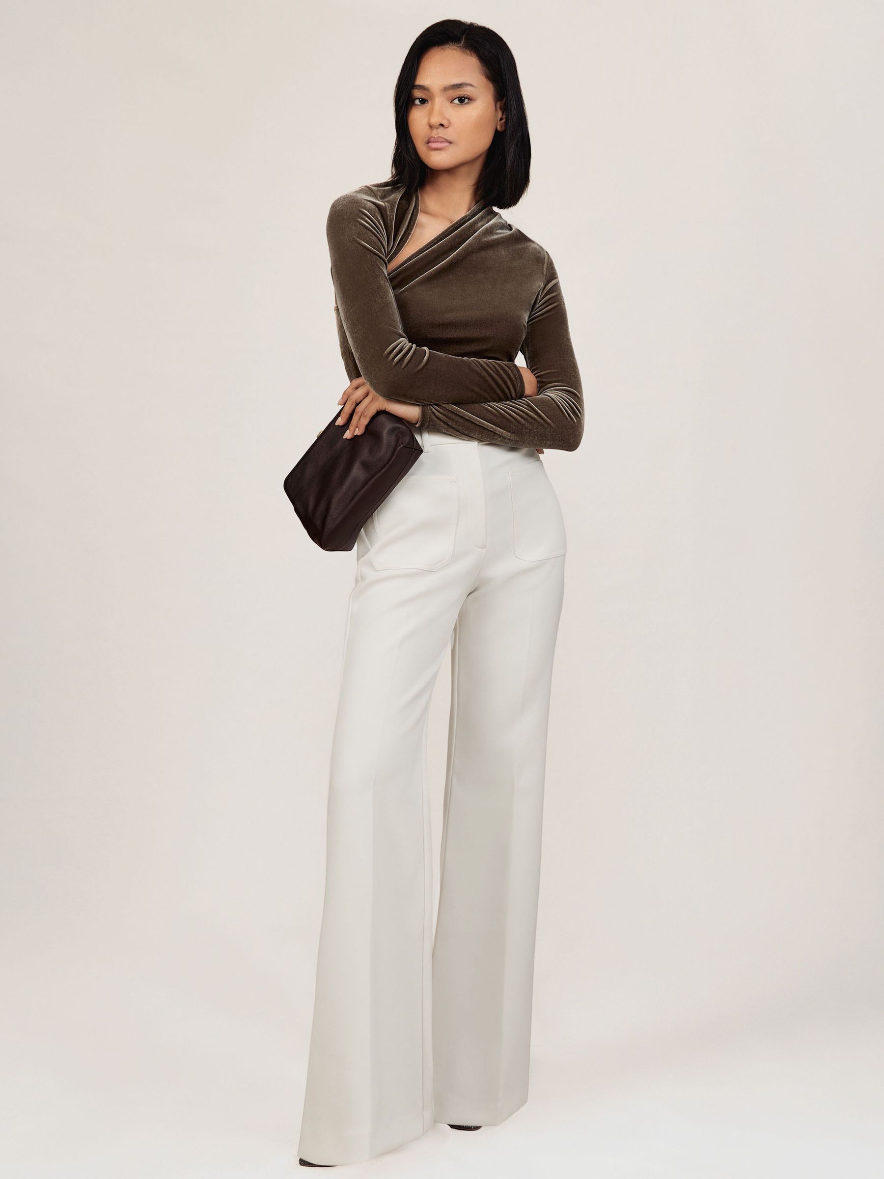 Velvet Cut-Out Long-Sleeve Top in Mocha Brown (H54751) | £98