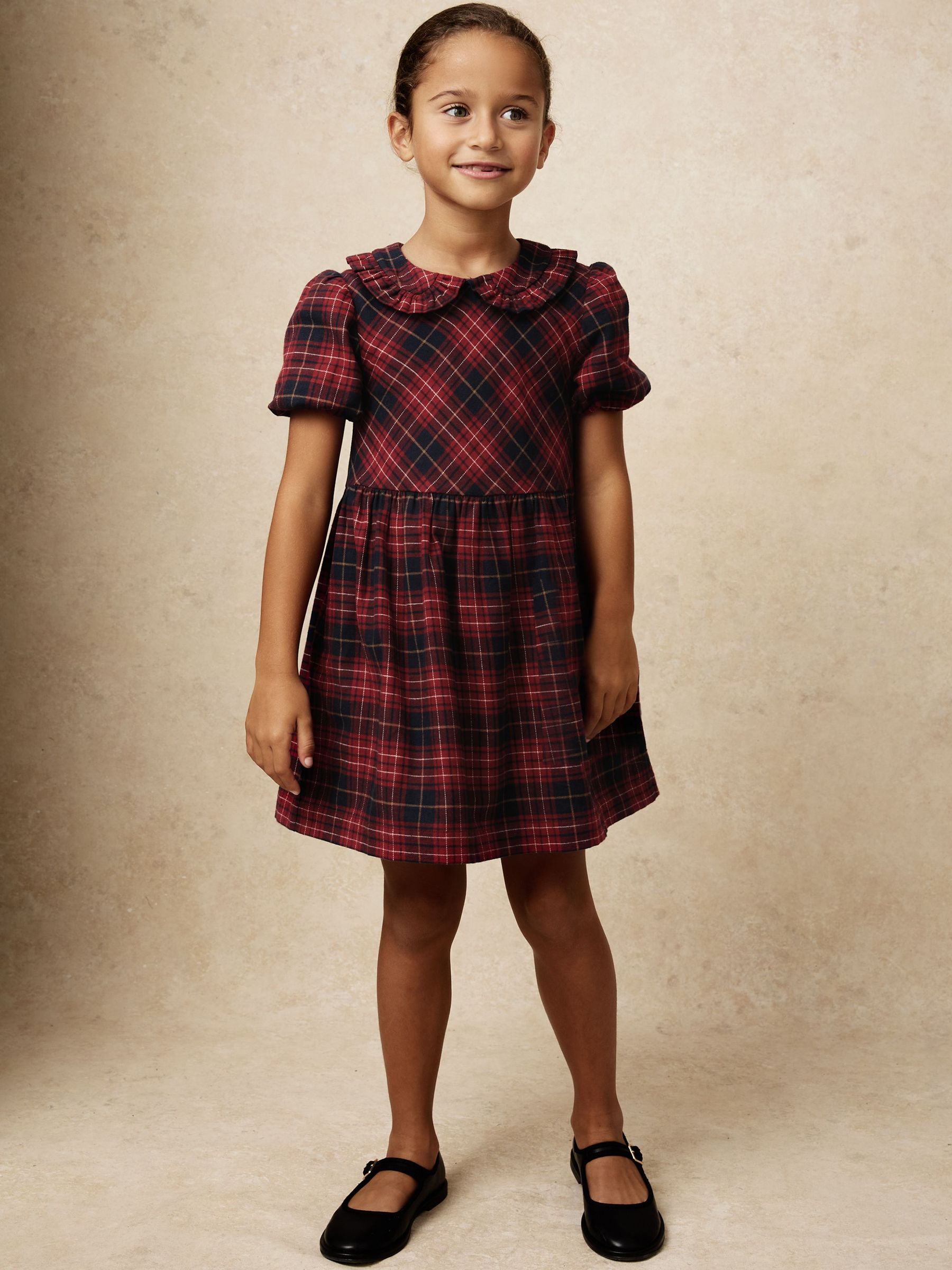 Cotton Peter-Pan Collar Tartan Dress in Red (H55190) | £75
