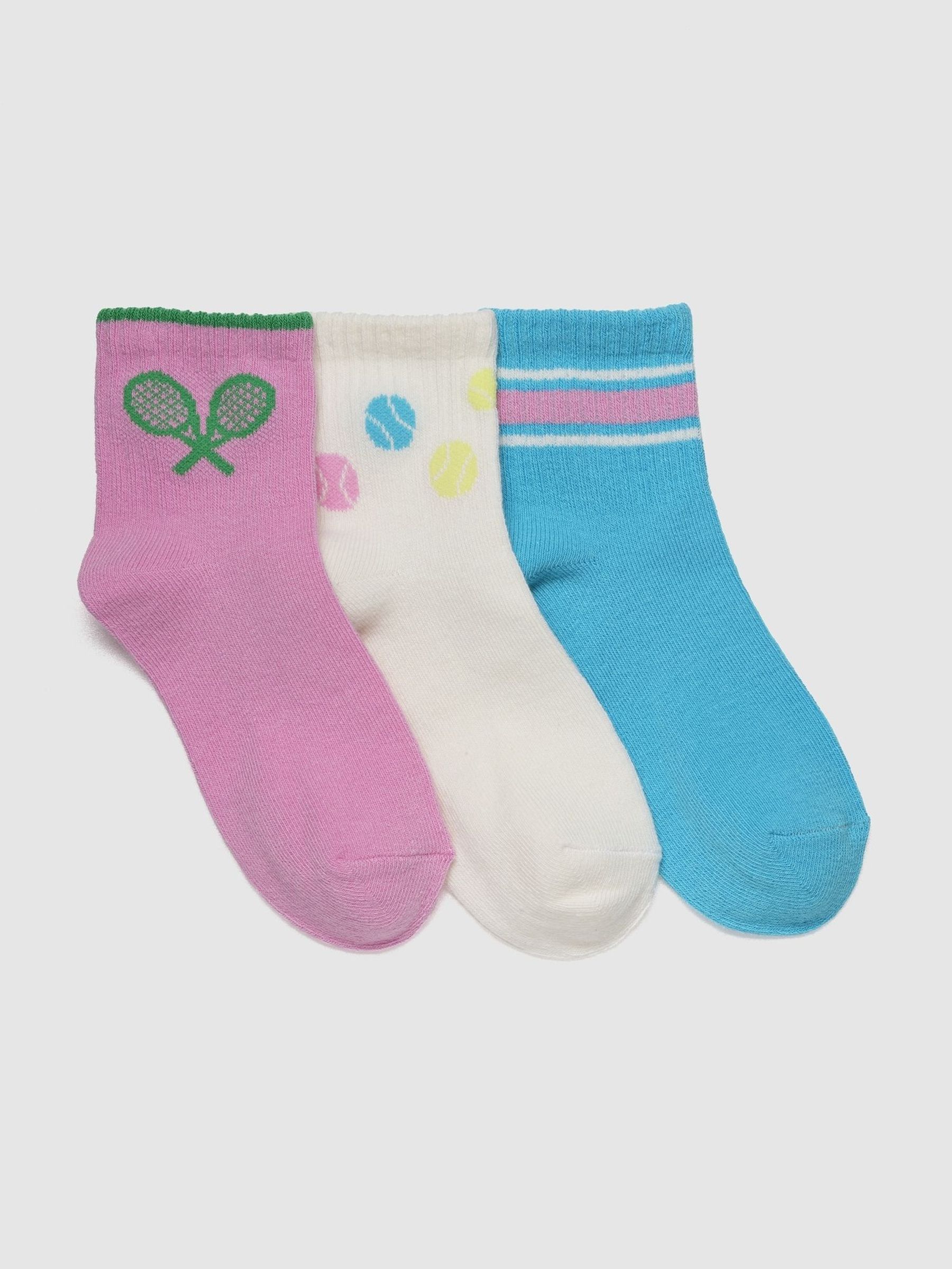Purple/White Quarter Crew Socks 3-Pack (H55446) | £8