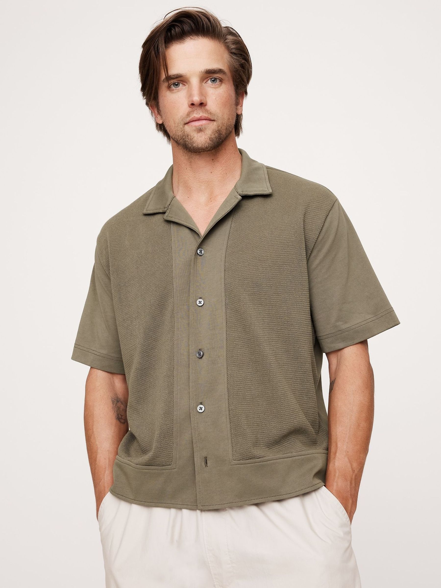 Banana Republic Green Cotton Mesh Resort Shirt (H55516) | £55