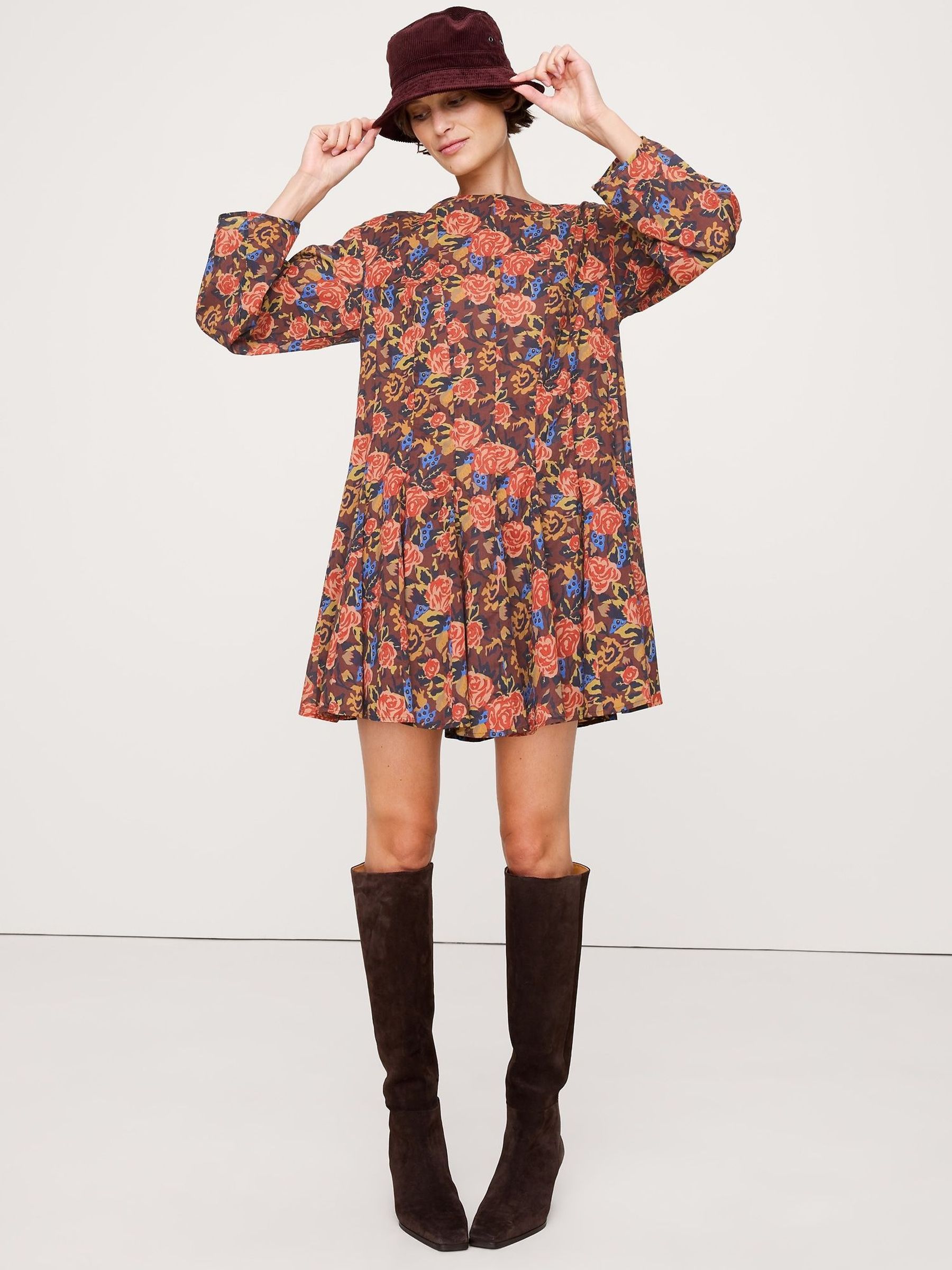 Banana Republic Brown/Red Floral Cotton Mini Dress (H55535) | £95