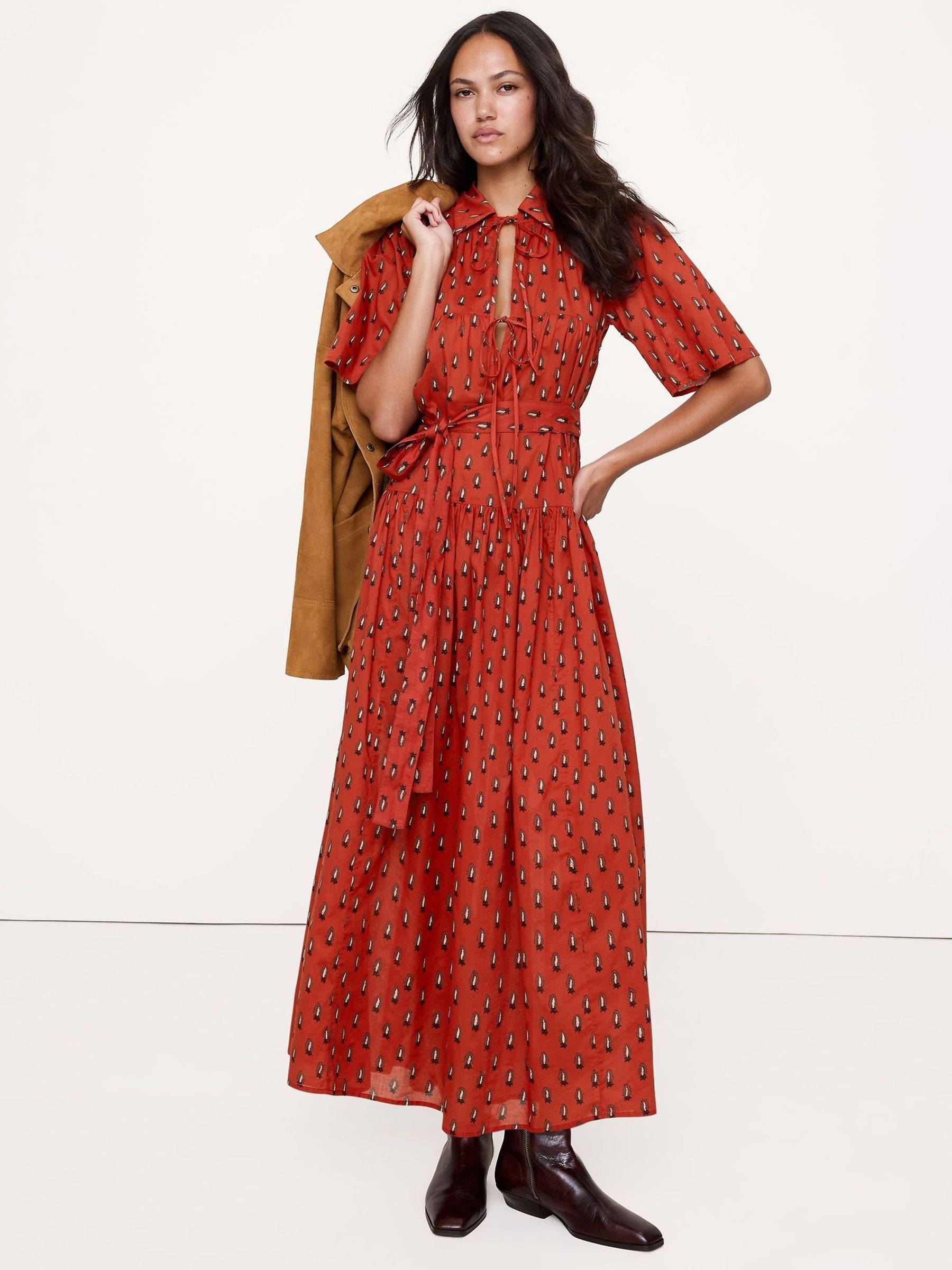 Banana Republic Red Cotton Tie-Front Shirt Dress (H55550) | £95