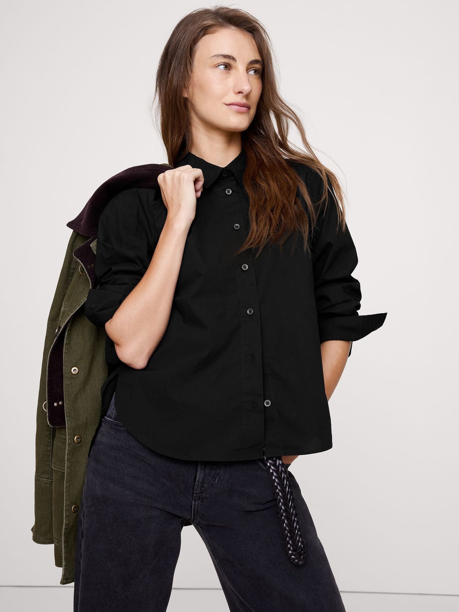 Banana Republic Black Boxy Cotton Poplin Shirt (H55551) | £50