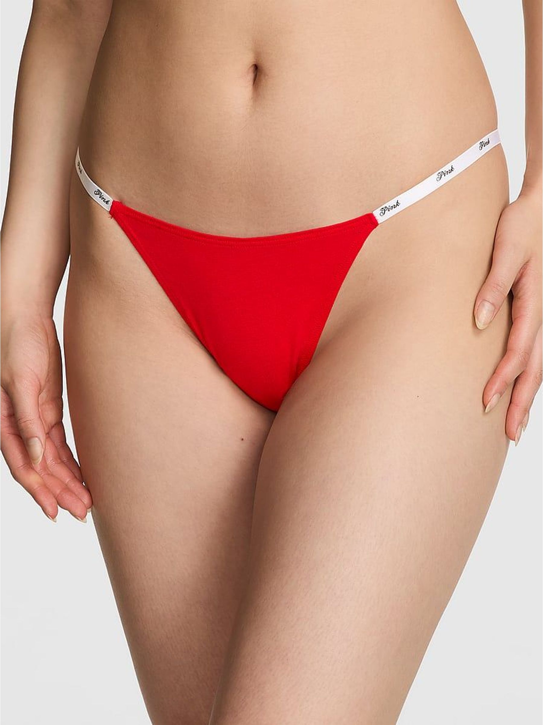 Bright Vermillion Red Thong Cotton Mini Logo Knickers (H55737) | £9