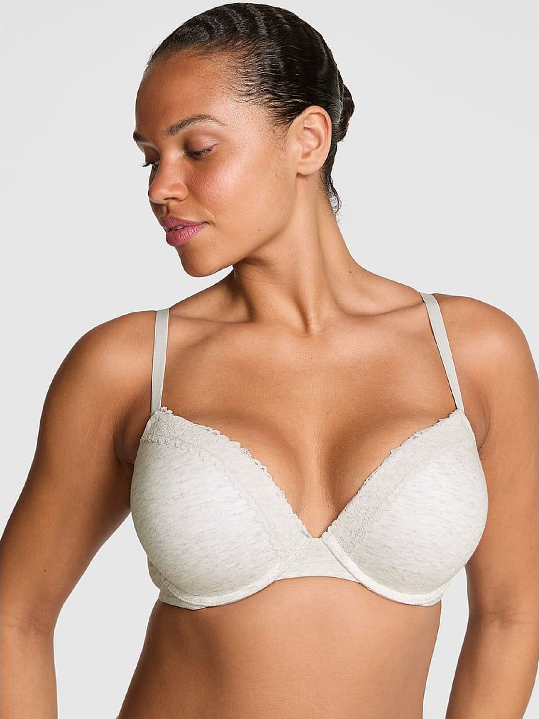 Snow White Super Push Up Cotton Heather Lace Trim Bra (H56891) | £30 - £36