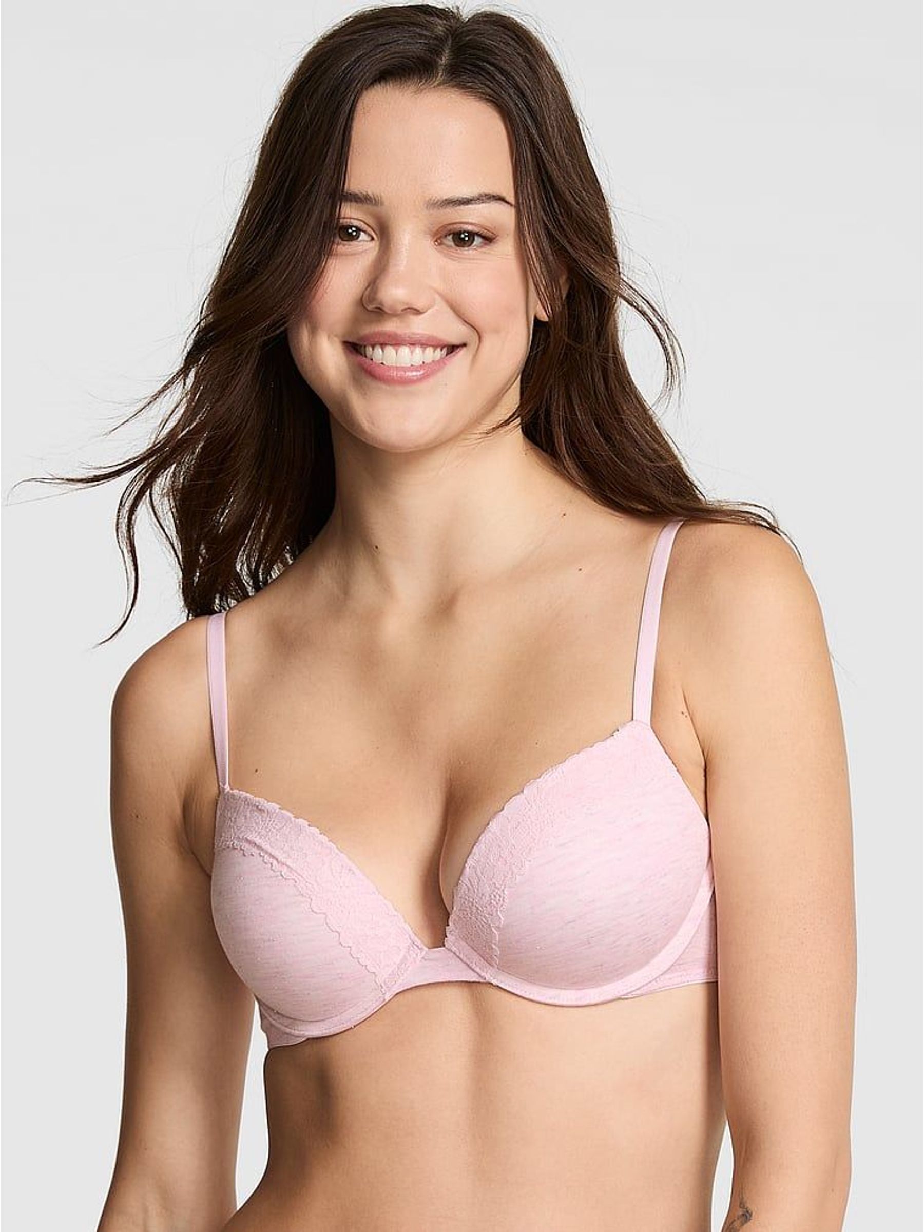 Petal Pink Super Push Up Cotton Heather Lace Trim Bra (H56905) | £30 - £36