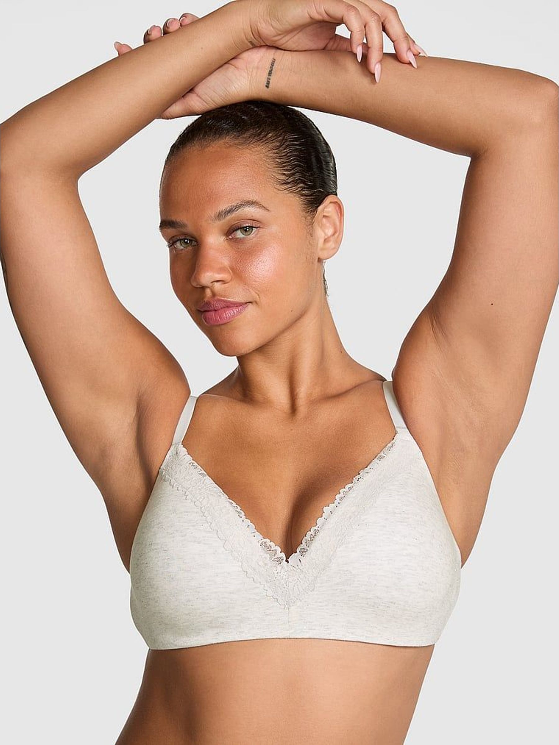 Snow White Non Wired Lightly Lined Cotton Heather Lace Trim Bra (H56913) | £36