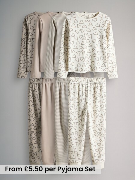 Brown/Cream - 4 Pack Snuggle Fit Cotton Jersey Pyjamas Set (H58340) | £22 - £26