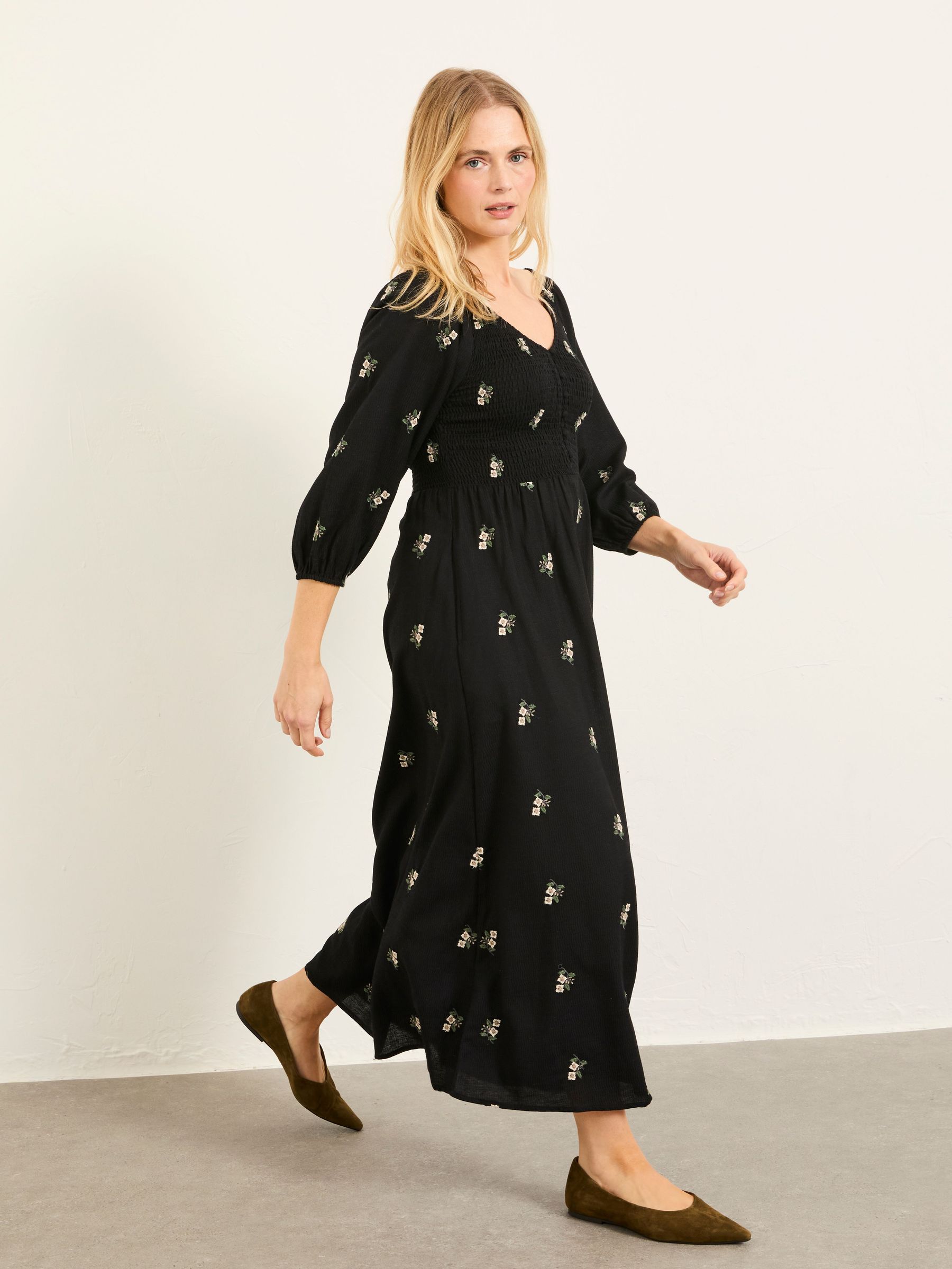 Adele Black Regular Embroidered Midi Dress (H59271) | £69