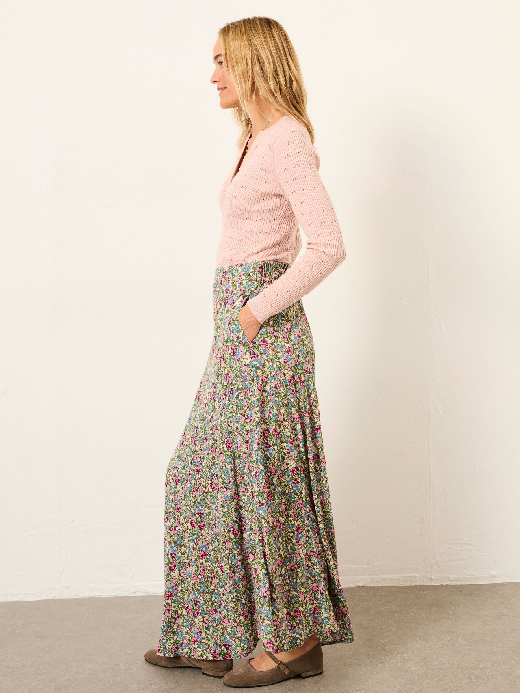 Sadie Green Ditsy Garden Midi Skirt (H59314) | £55