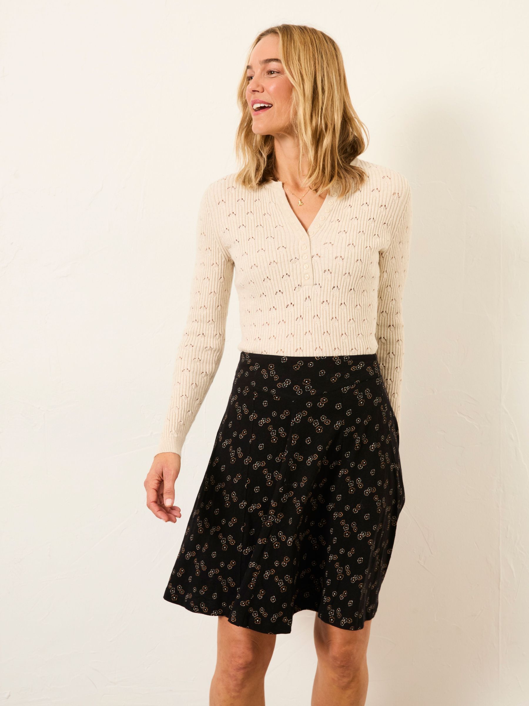 Selena Black Oriental Tonal Jersey Skirt (H59317) | £46