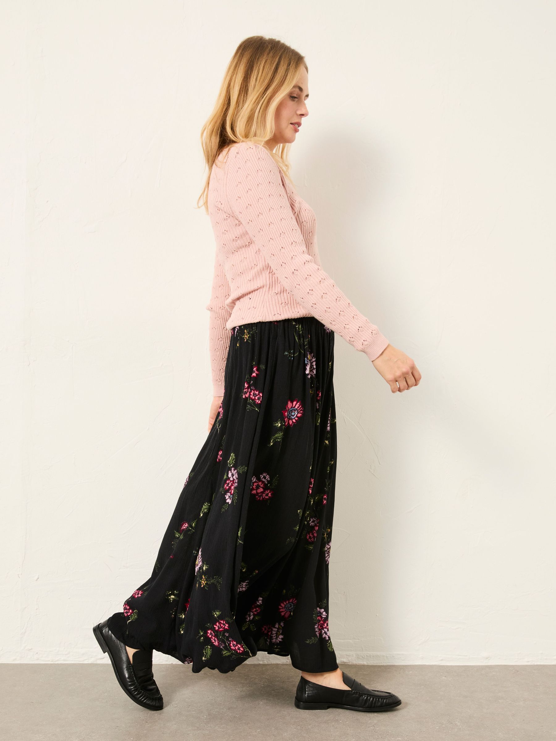 Willow Black Spring Floral Midi Skirt (H59318) | £55