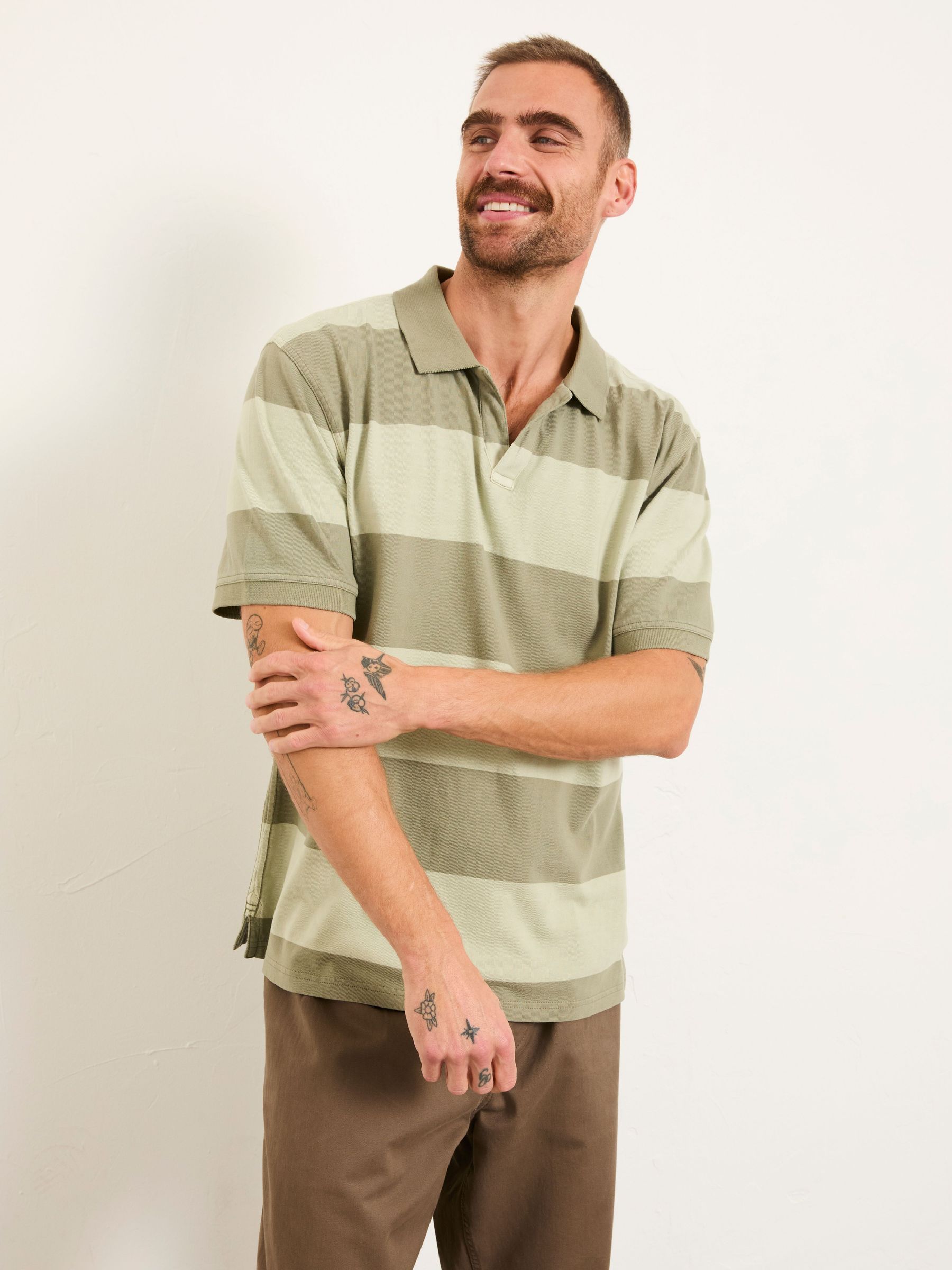 Ashton Sage Green Rugby Stripe Notch Polo (H59467) | £38
