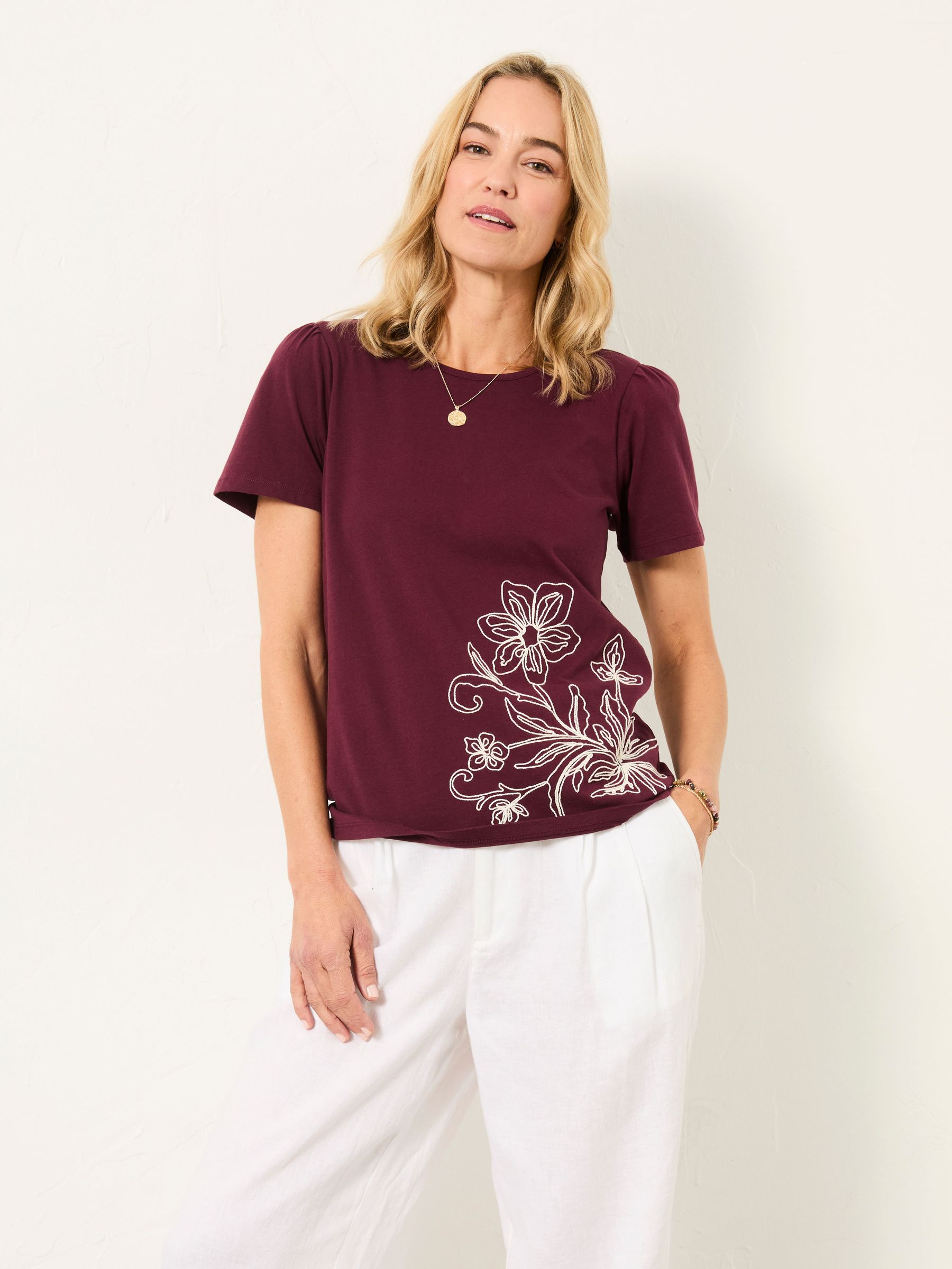 Freya Plum Purple Floral Embroidered T Shirt (H60070) | £32