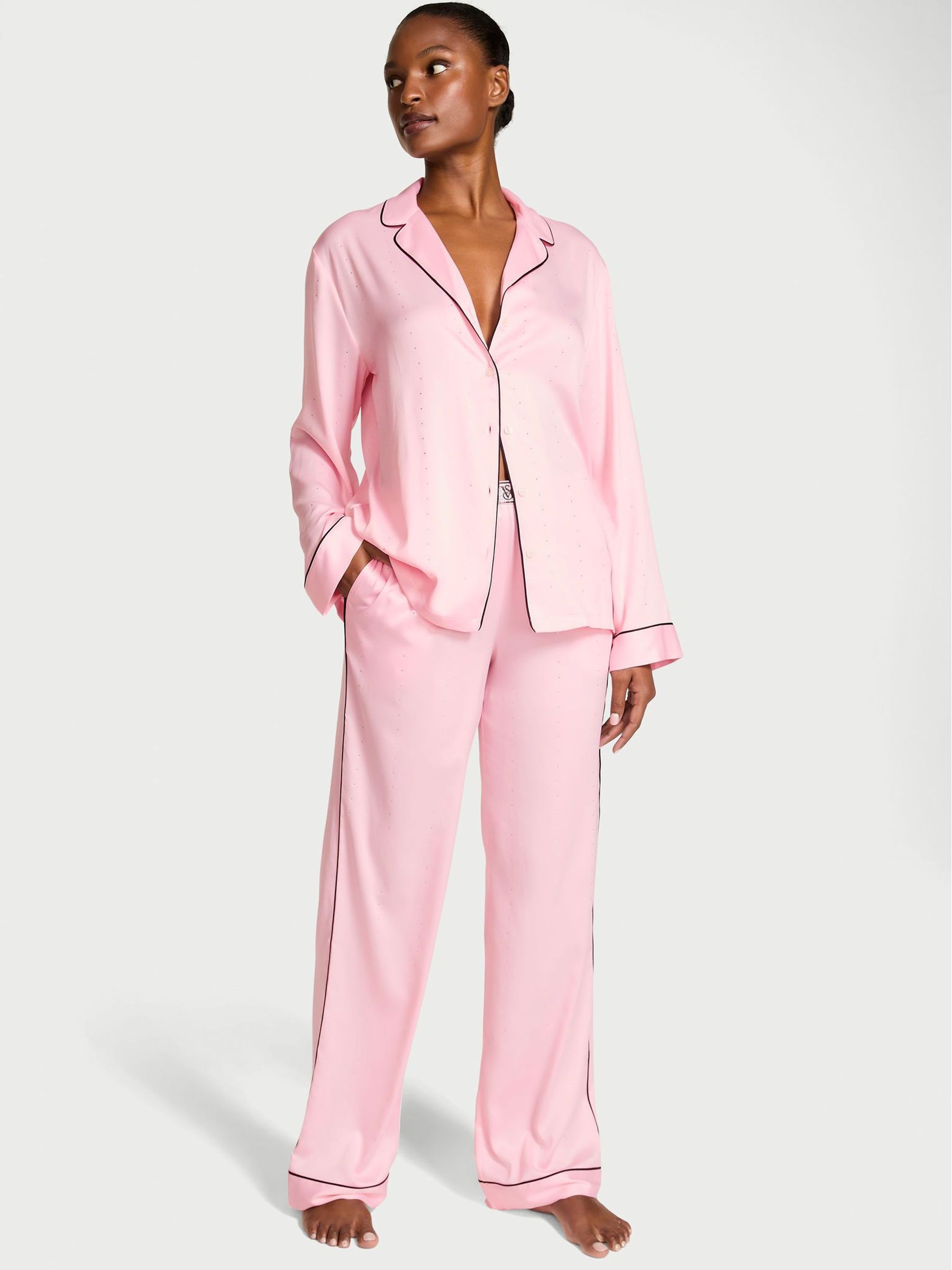 Pretty Blossom Pink Satin Shine Long Pyjamas Set (H60311) | £129