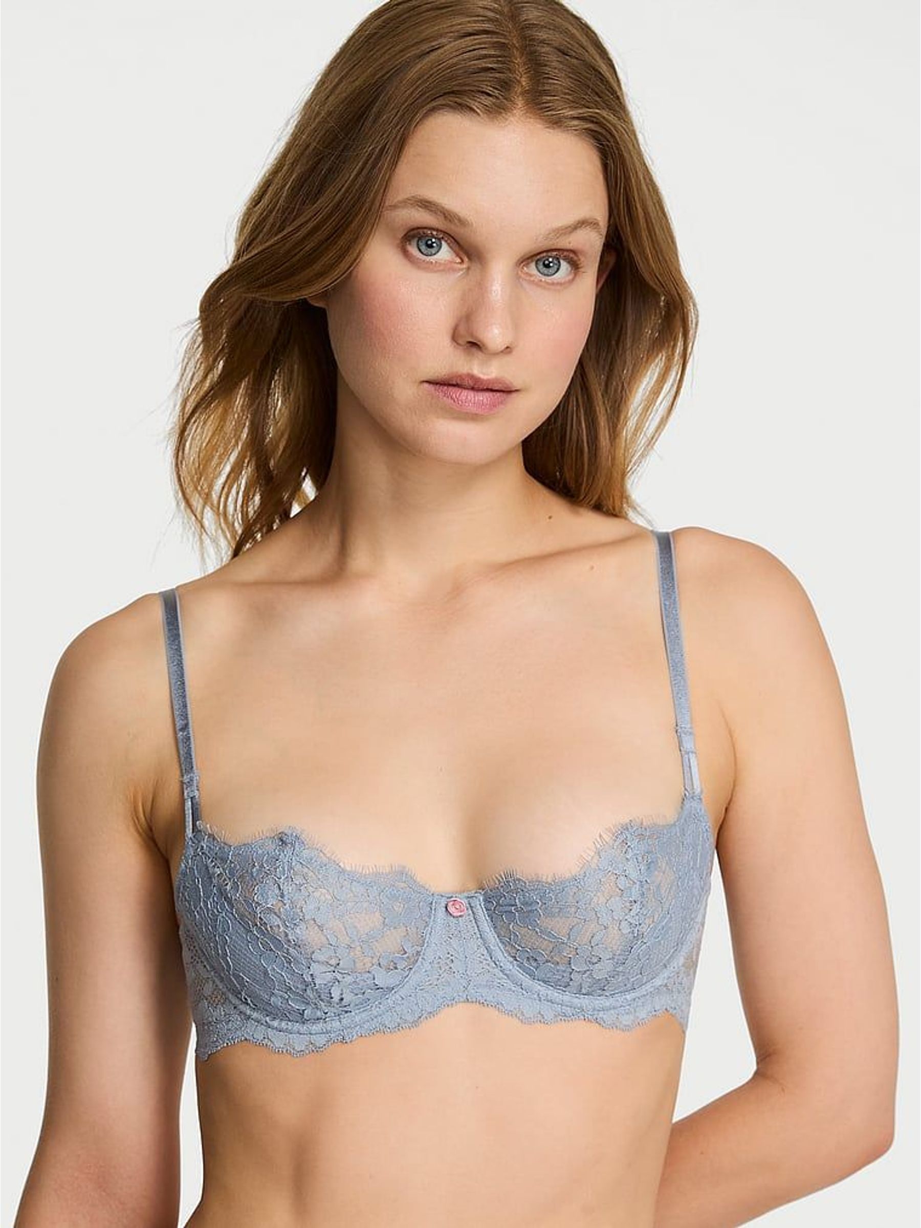 Blue Grey Unlined Balcony Lace Bra (H60319) | £39