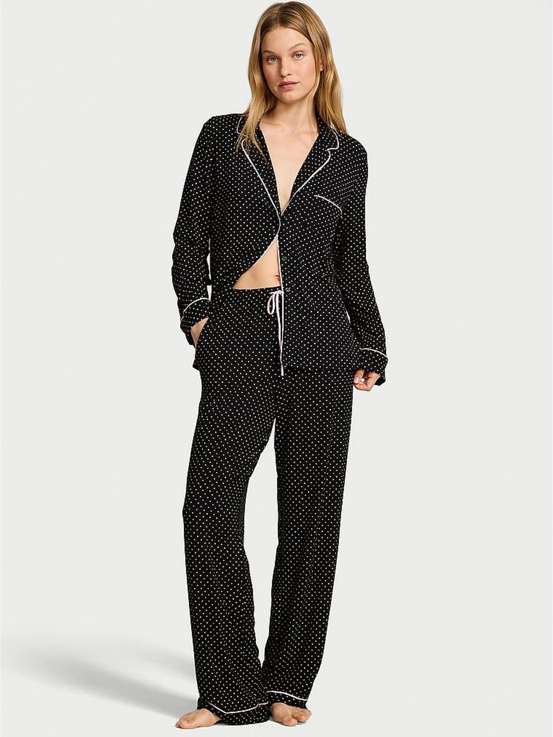 Black & Pretty Blossom Pink Dot Modal Long Pyjamas Set (H60320) | £59