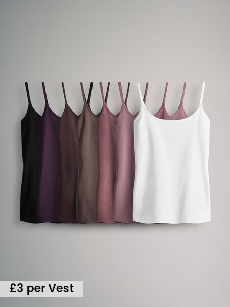 Black/Purple/Brown/Taupe/Pink/Cream - 7 Pack Thin Strap Vest Tops (H60444) | £21