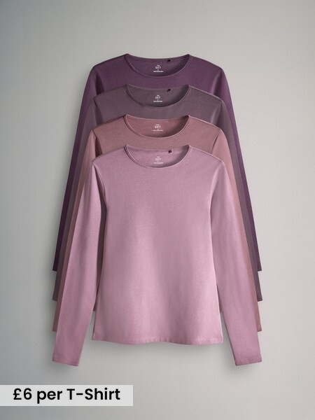 Purple, Lilac, Brown, Pink 4 Pack Scoop Back Long Sleeved T-Shirts (H60451) | £24