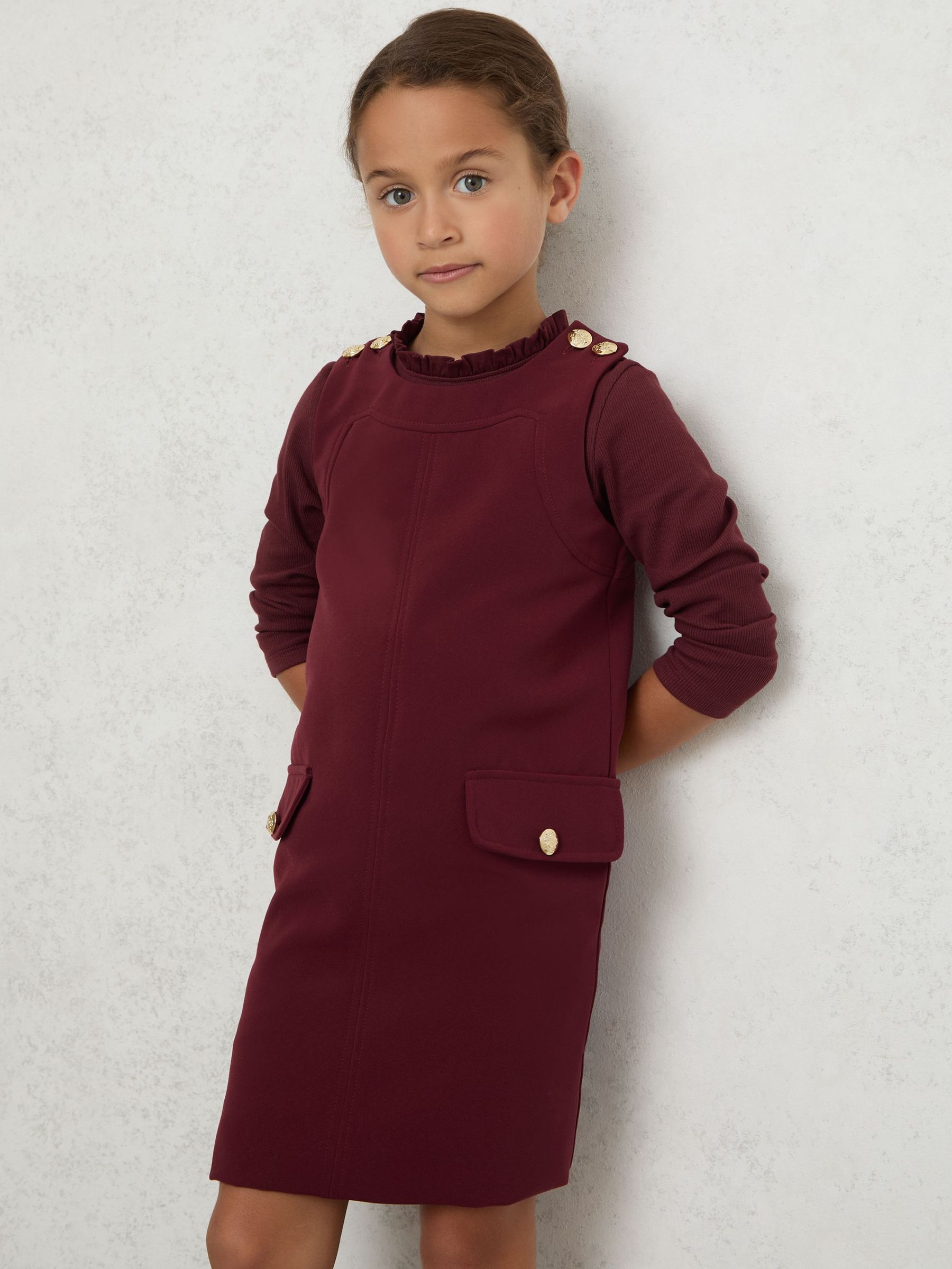 9-13 yrs Button-Detail Sleeveless Shift Dress in Berry (H60738) | £55
