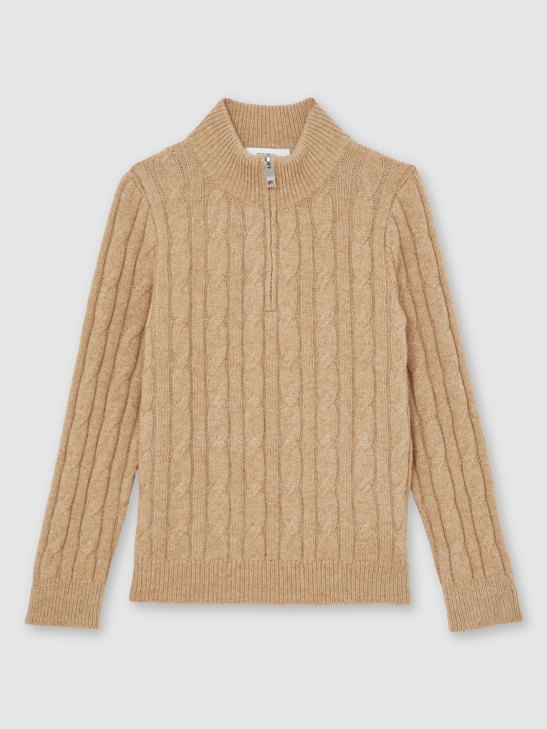 13-14 yrs Wool-Blend Half-Zip Cable Knit Jumper in Camel Melange (H60860) | £50