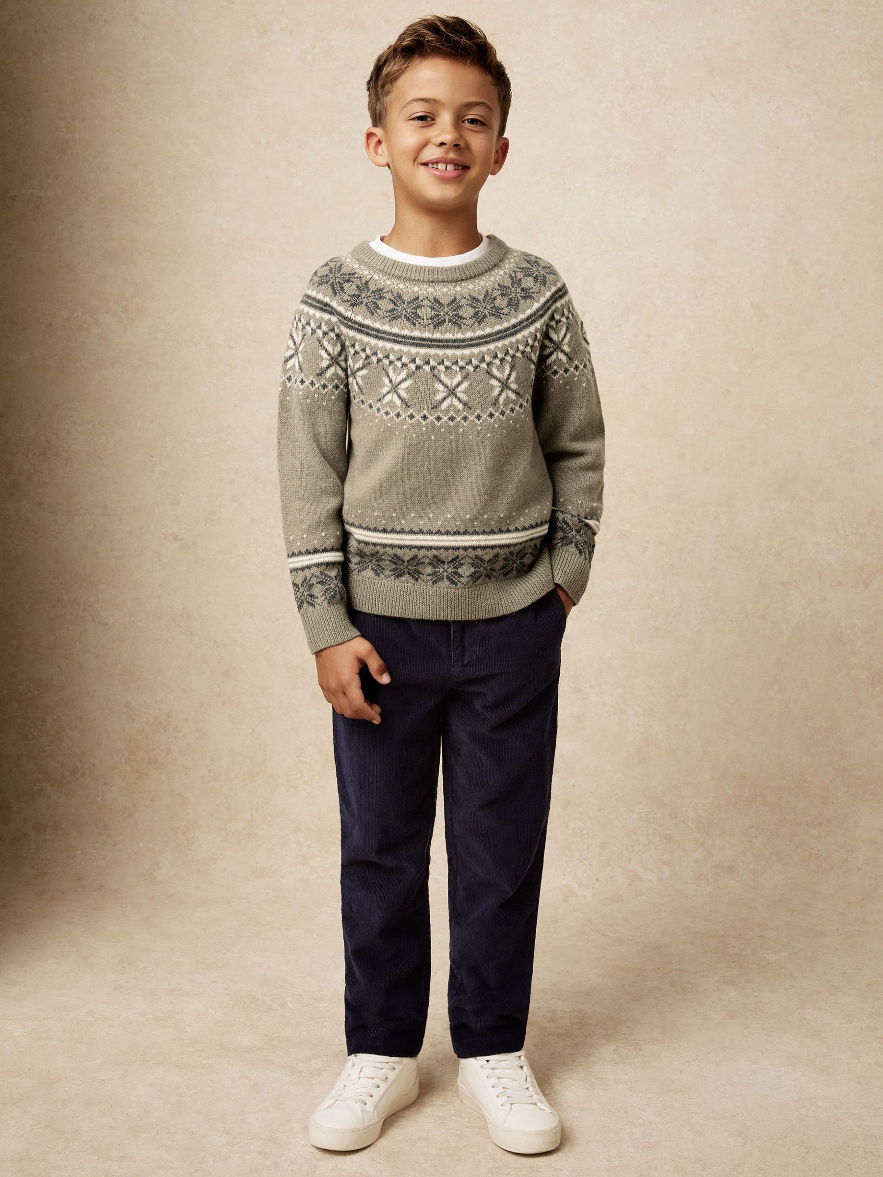 3-9 yrs Fair Isle Crew-Neck Jumper with Wool in Sage Green (H60864) | £40