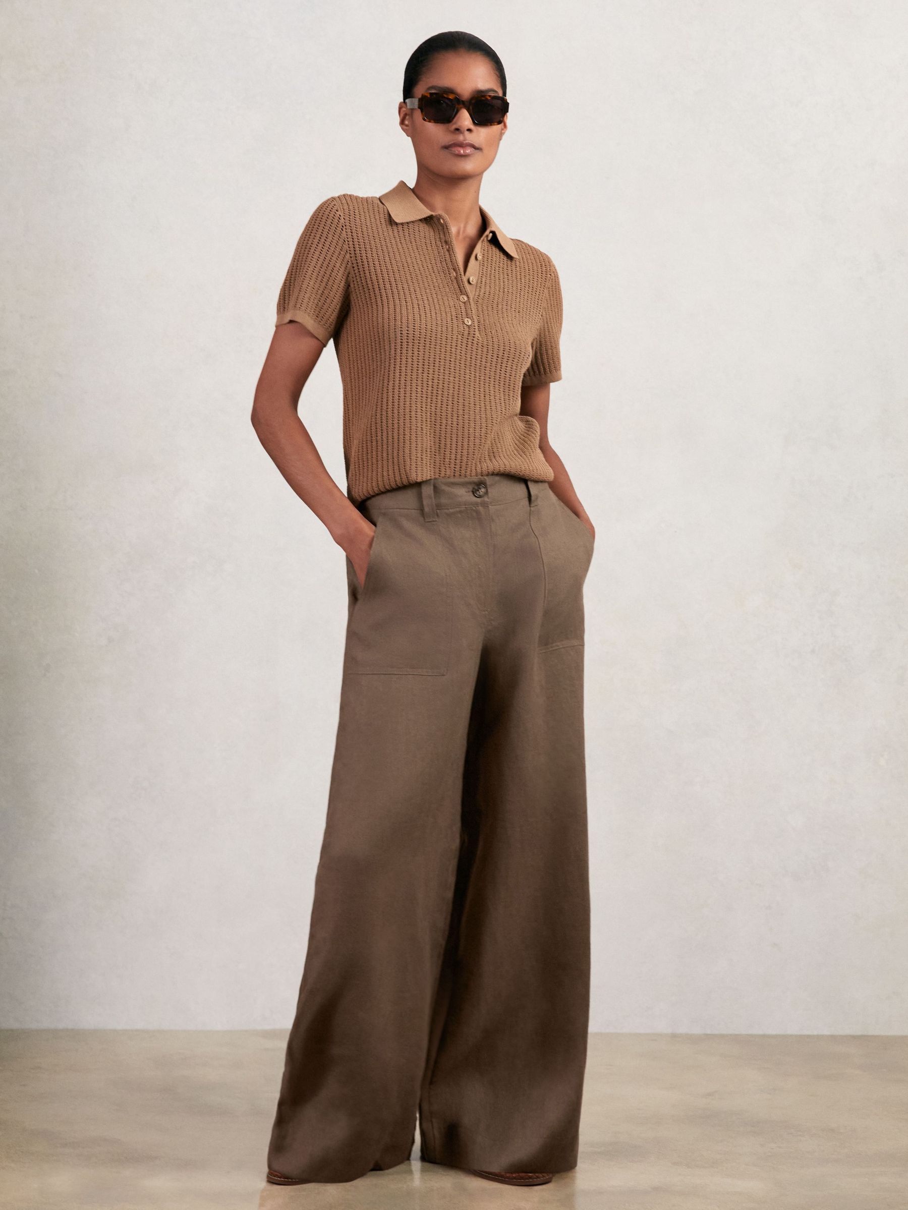 Linen Wide Leg Trousers in Chocolate Brown (H60868) | £150