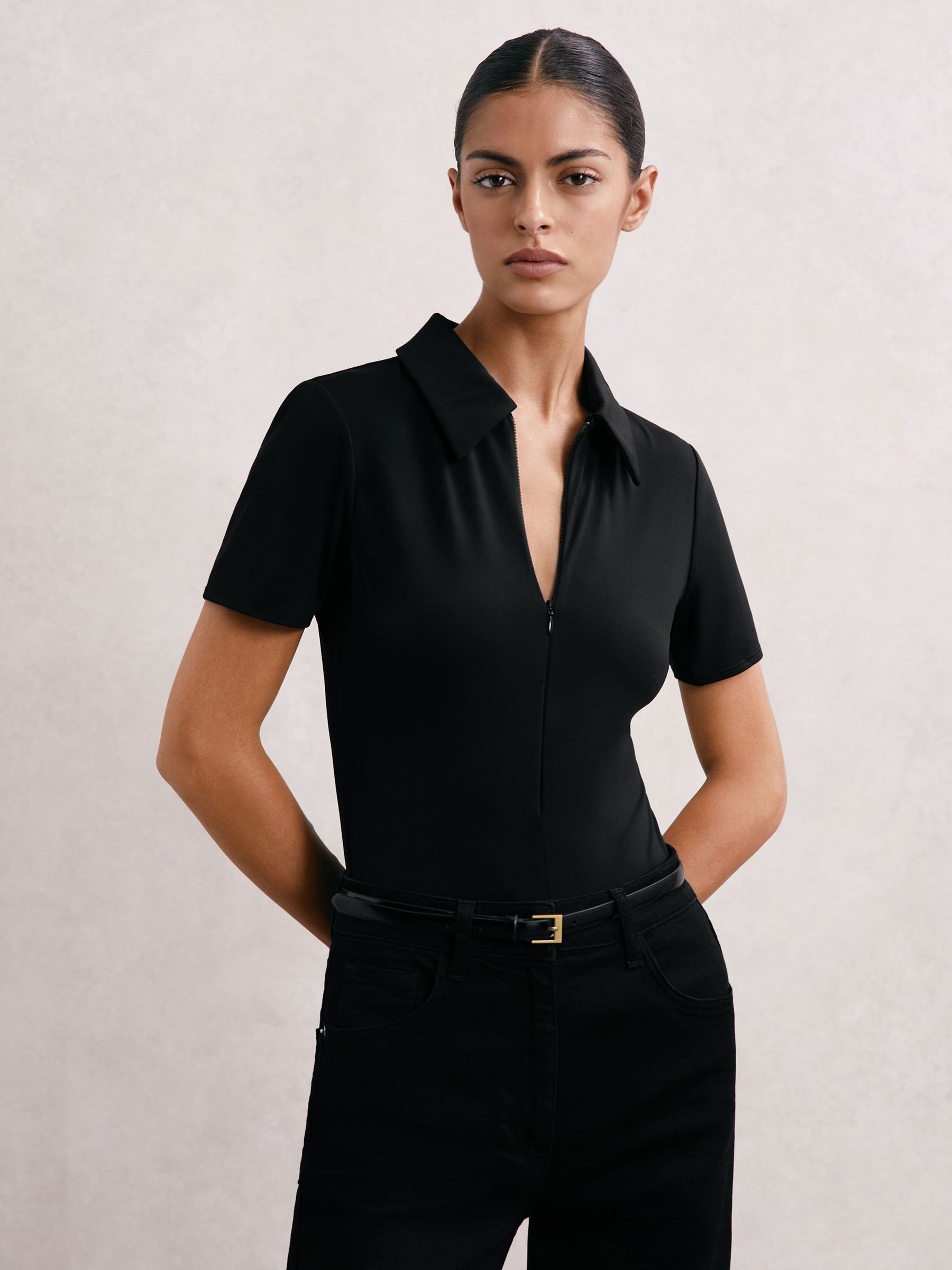 Good American Scuba Collared Bodysuit in Black (H60882) | £99