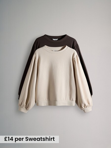 2 Pack Relaxed Crew Neck Puff Sleeve Sweatshirts (H61013) | £28