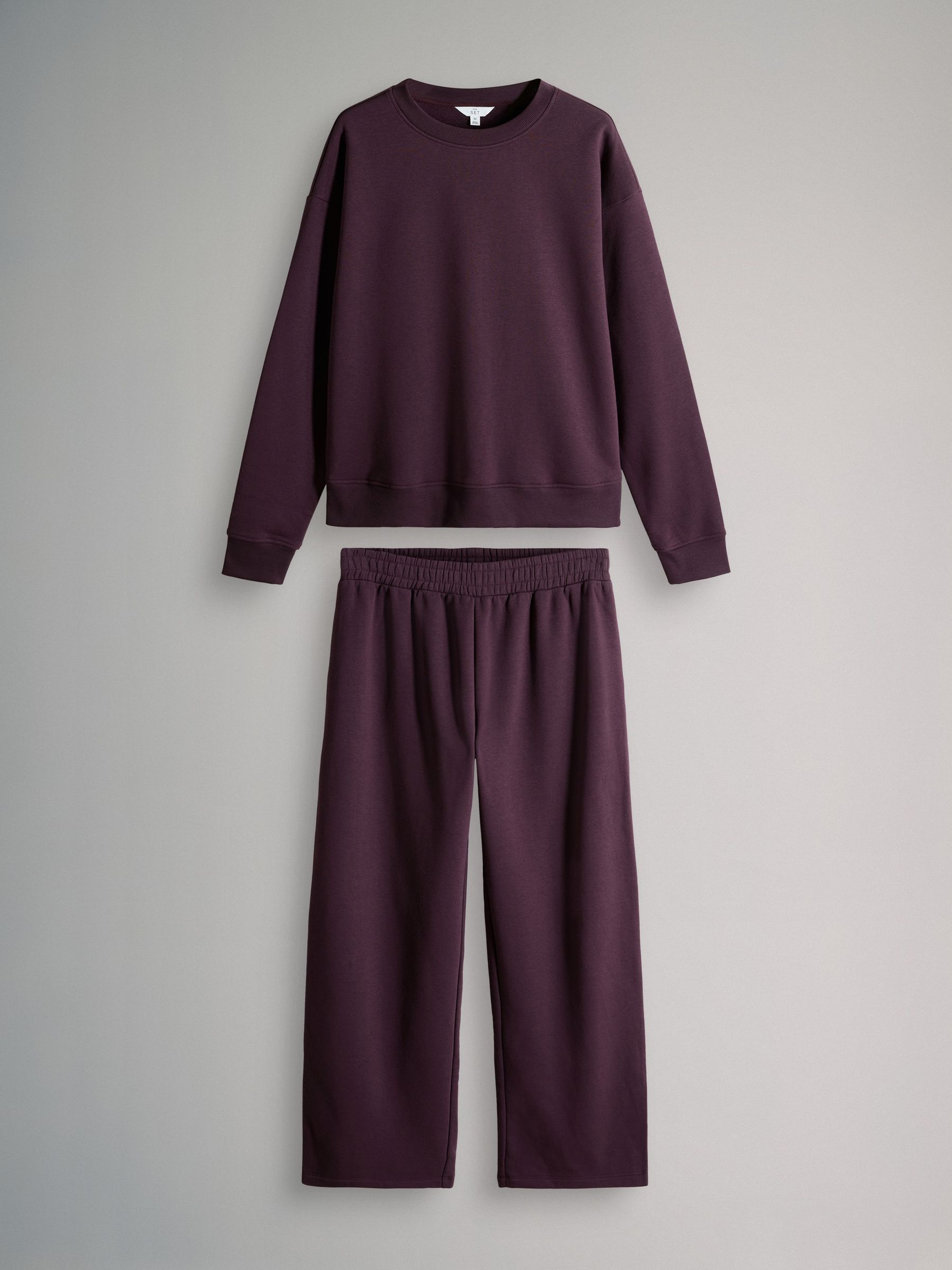 Dark Purple - Crew Neck Sweatshirt and Wide Leg Joggers Set (H61552) | £28