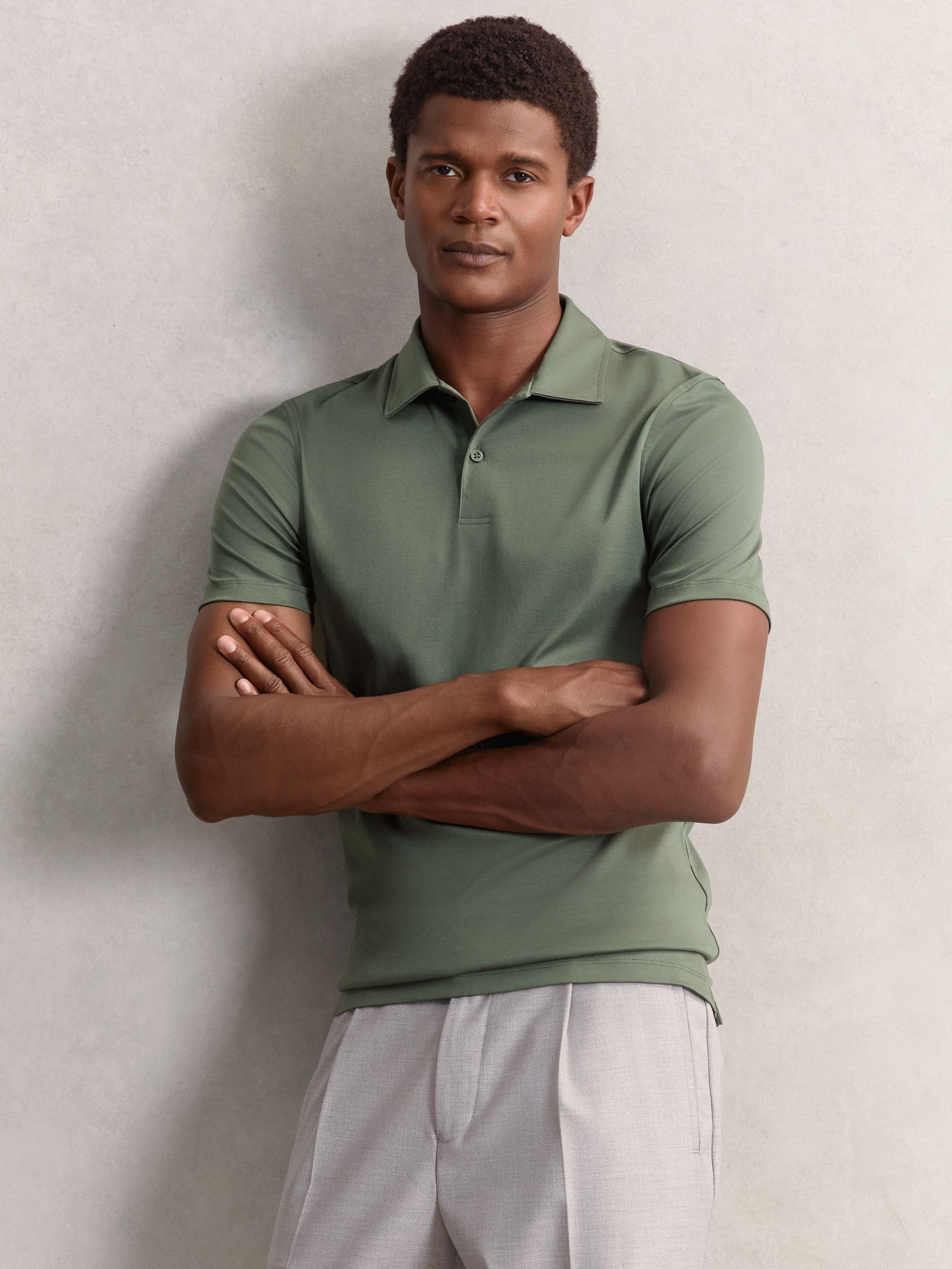 Air-Water Cotton Polo Shirt in Kale Green (H62764) | £68