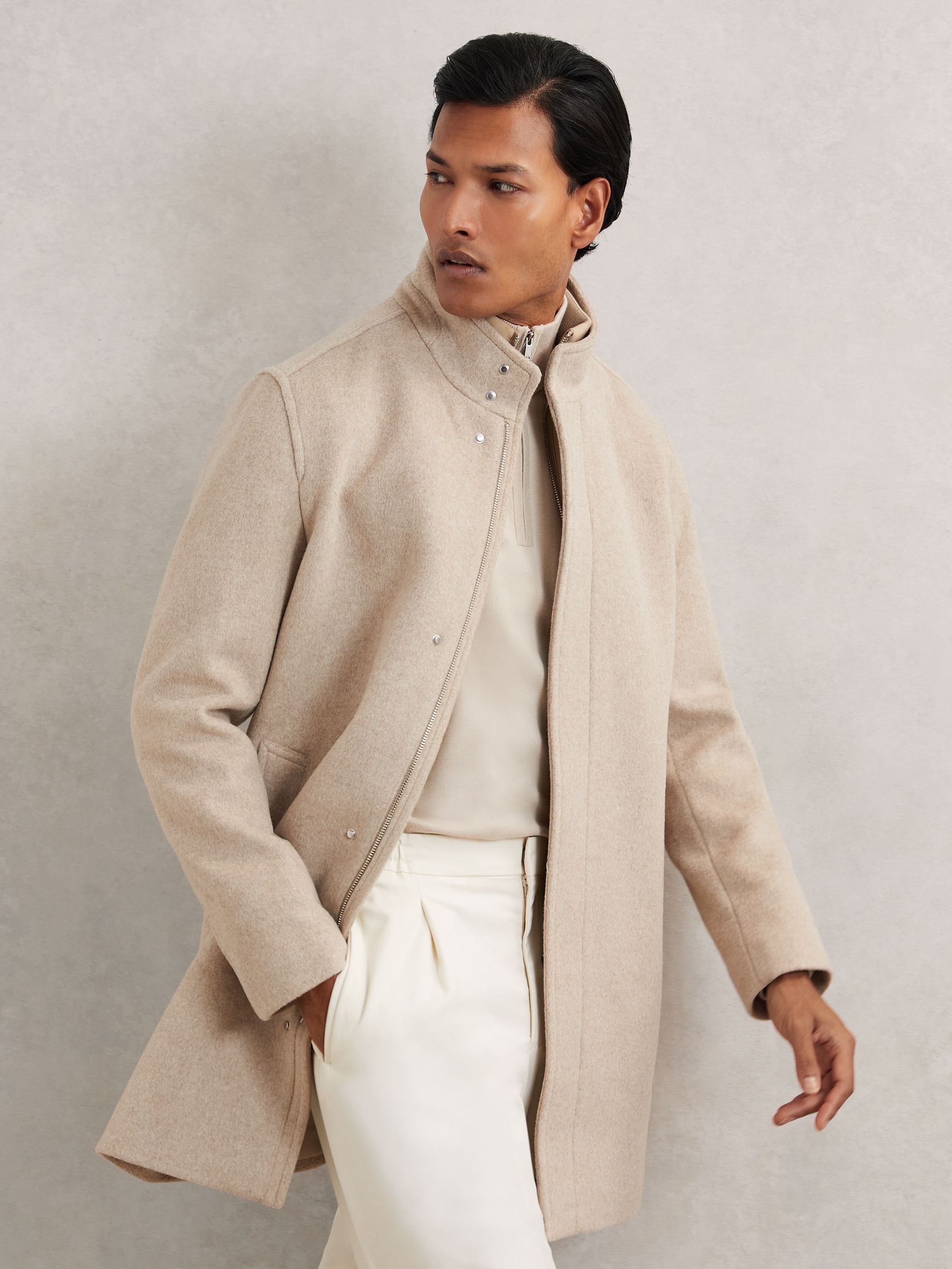 Wool-Blend Gilet-Insert Coat in Oatmeal Brown (H62785) | £350